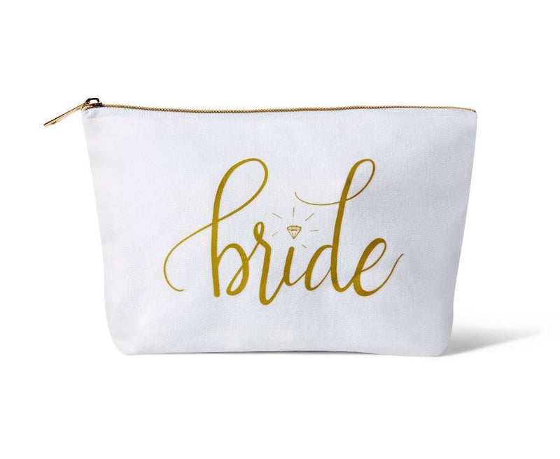White/Gold Bride Makeup Bag in Canvas with Diamond