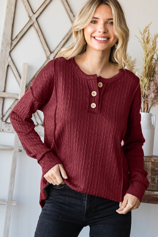 Cable Knit Button Down Sweatshirt