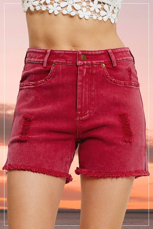 CASUAL WASHED STYLE DENIM SHORTS WITH POCKETS
