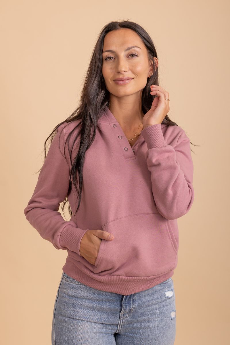 pink partly button up hoodie