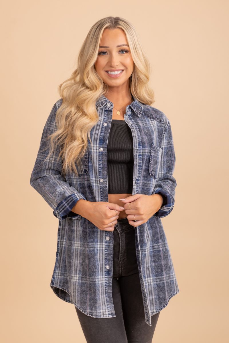 Be Who You Are Blue Plaid Top