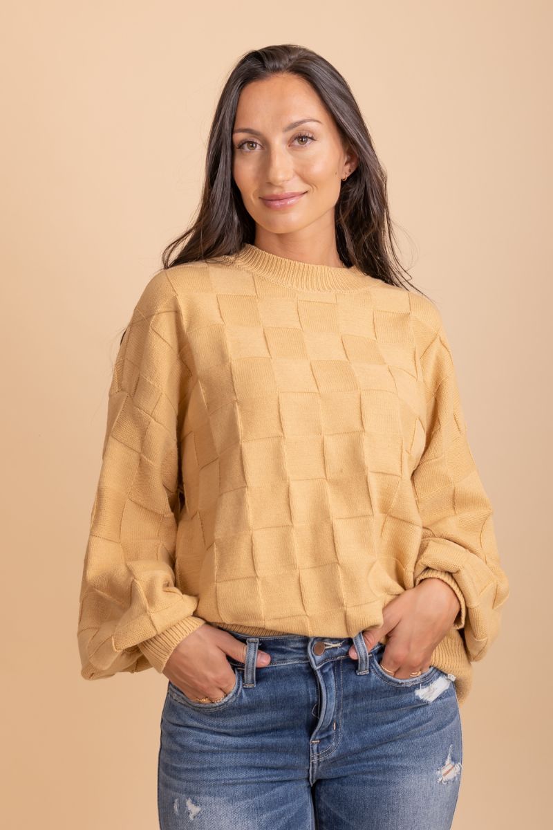 long sleeve textures womens yellow top