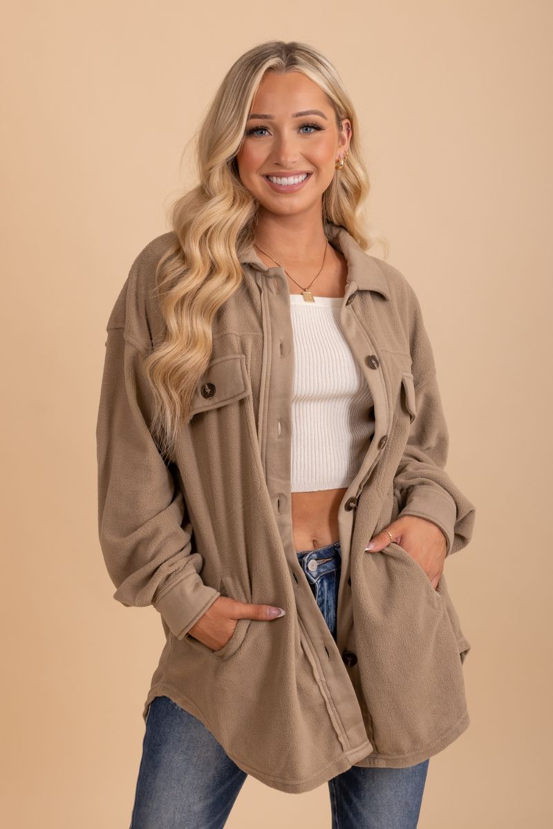 tan button up collared jacket