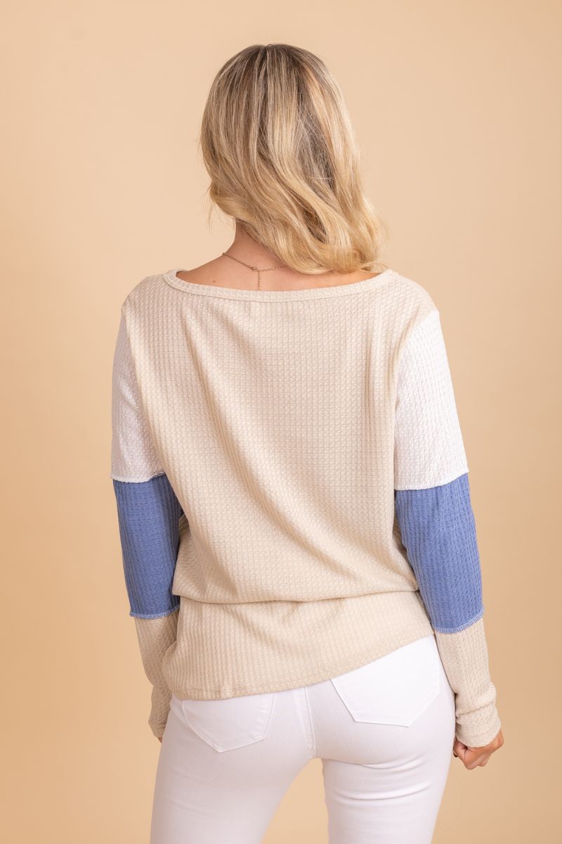high quality waffle knit long sleeve top