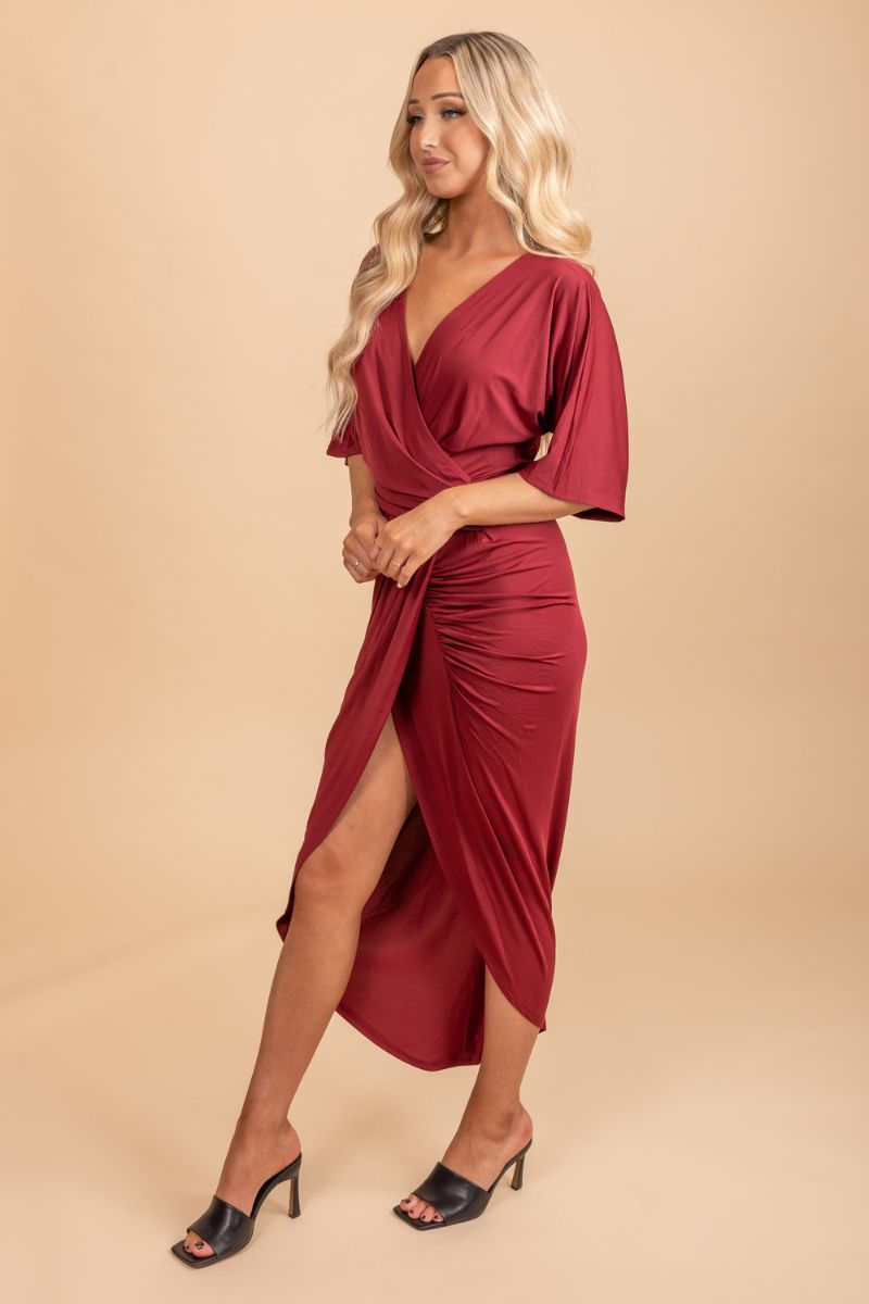 high low wrap red dress