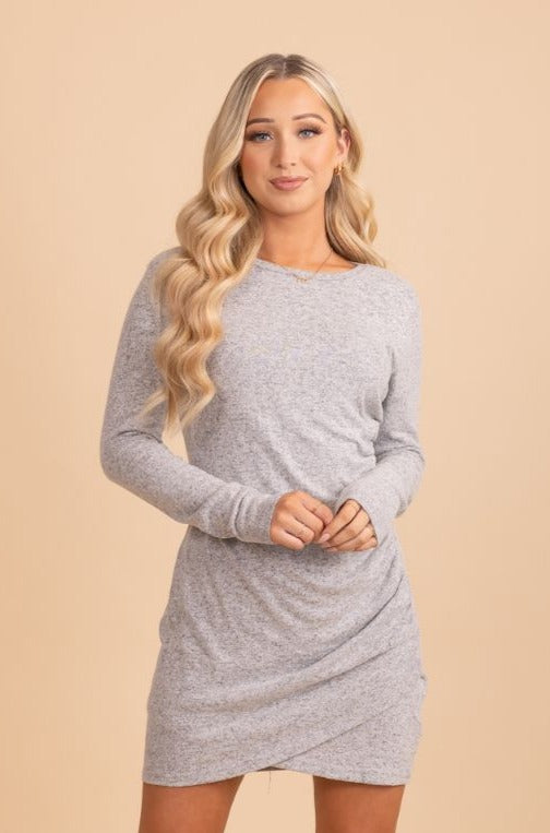 Gray long sleeve cinched mini dress