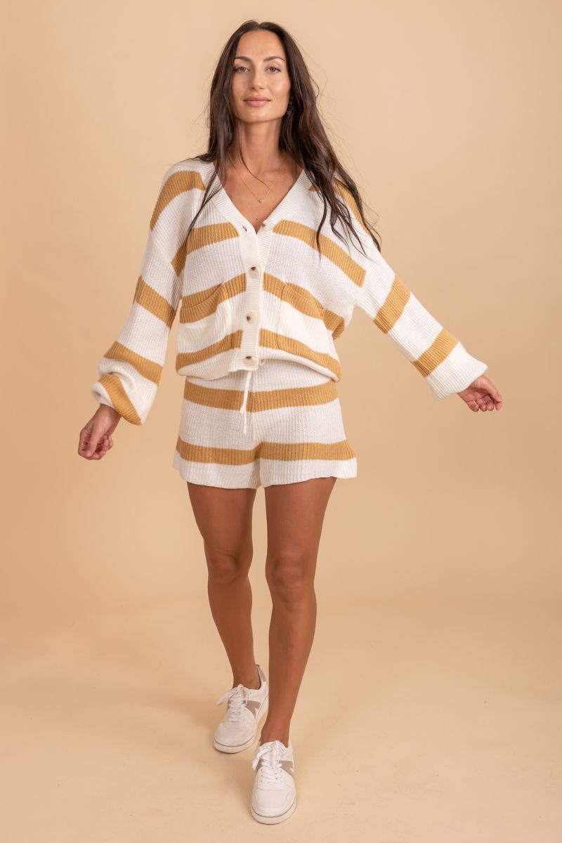 yellow and white striped sweater knit set