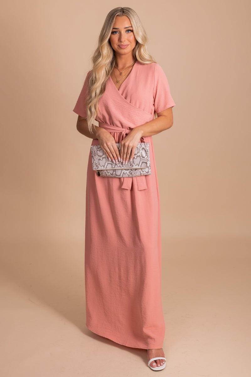 Special Occasion Long Dress in Peach Pink for Women 