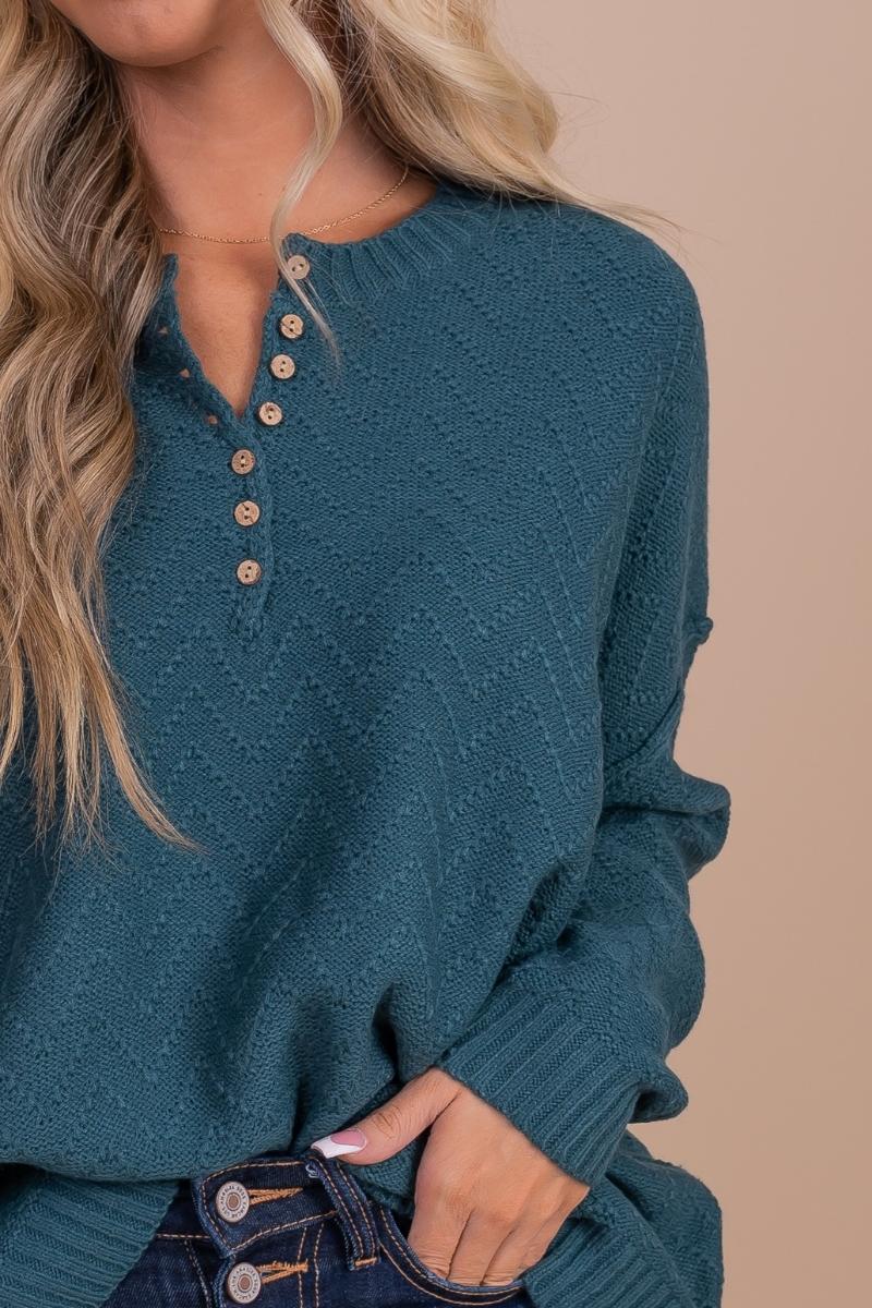 women's boutique button neckline sweater