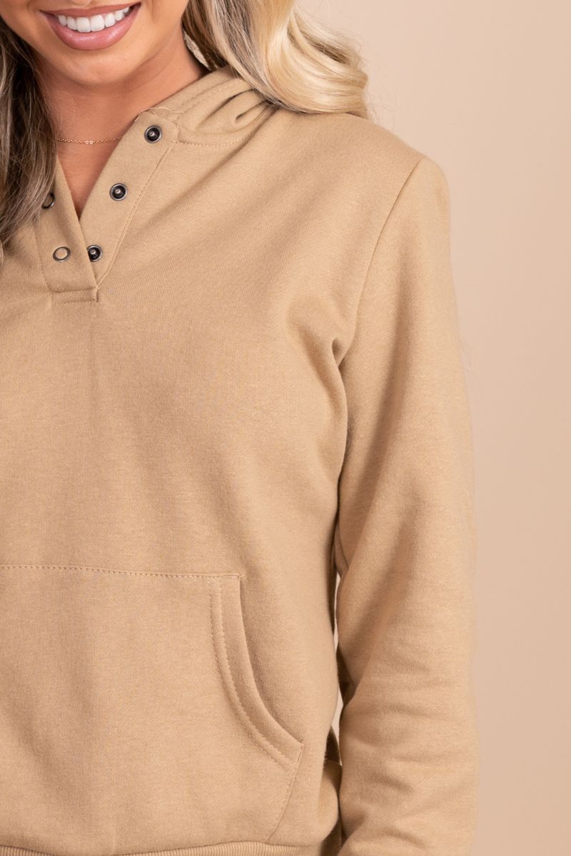 partly button up light brown hoodie