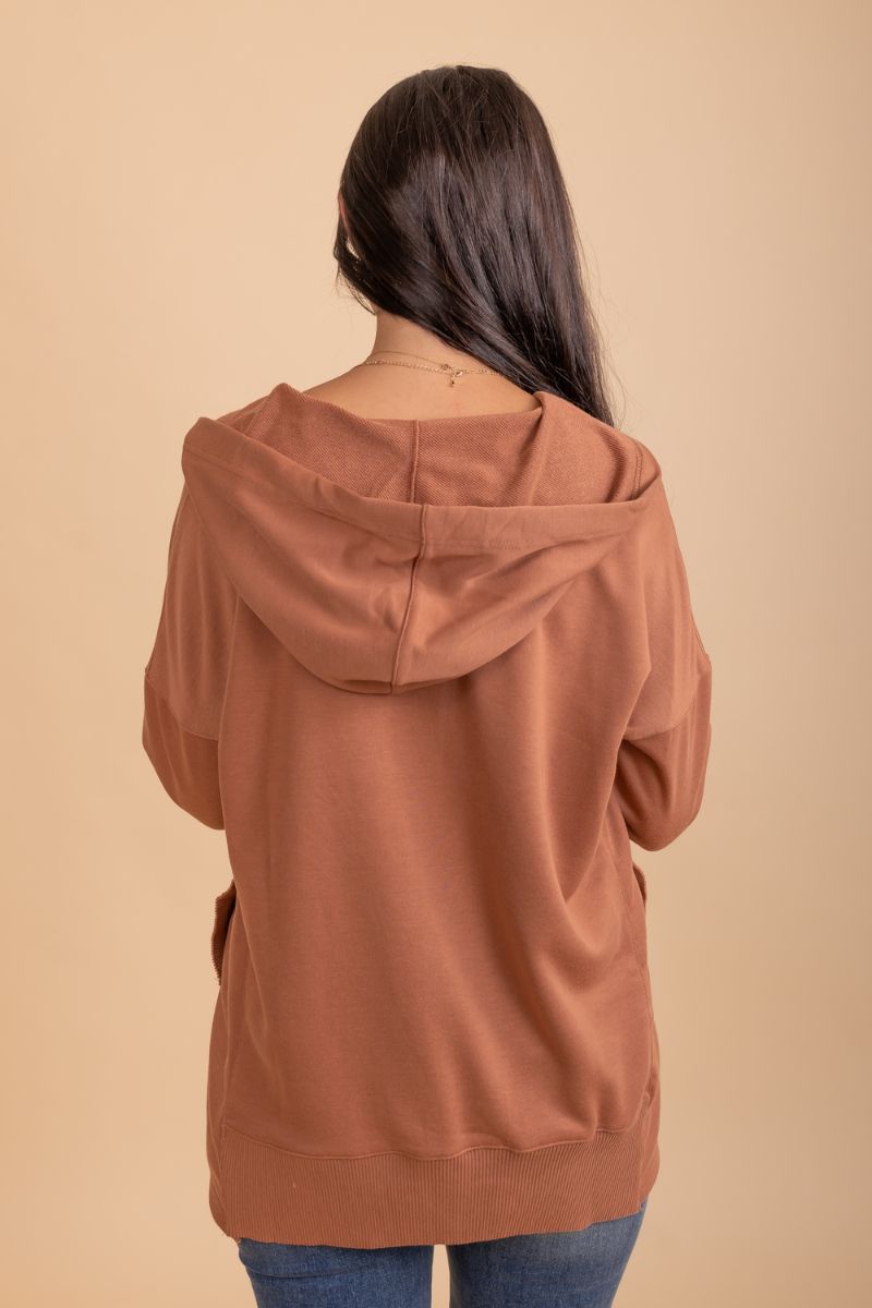 brown hooded long sleeve hoodie