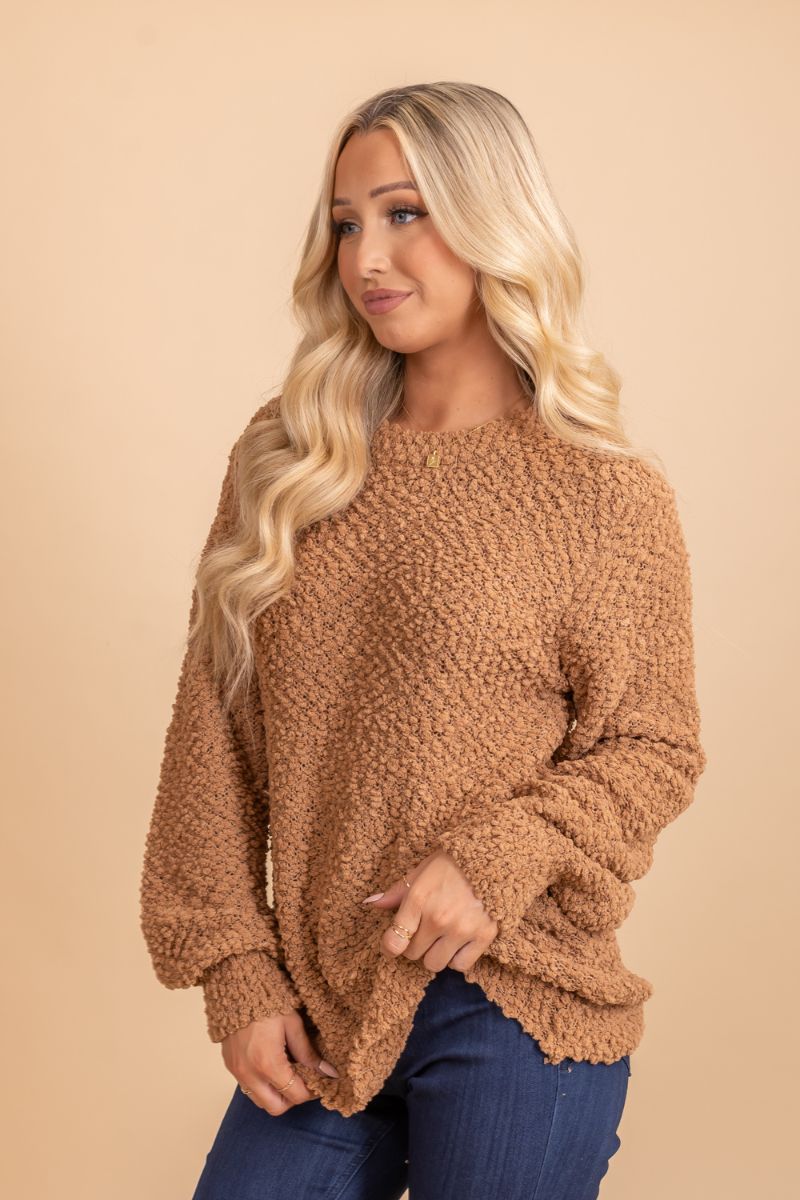 high quality long sleeve brown sweater
