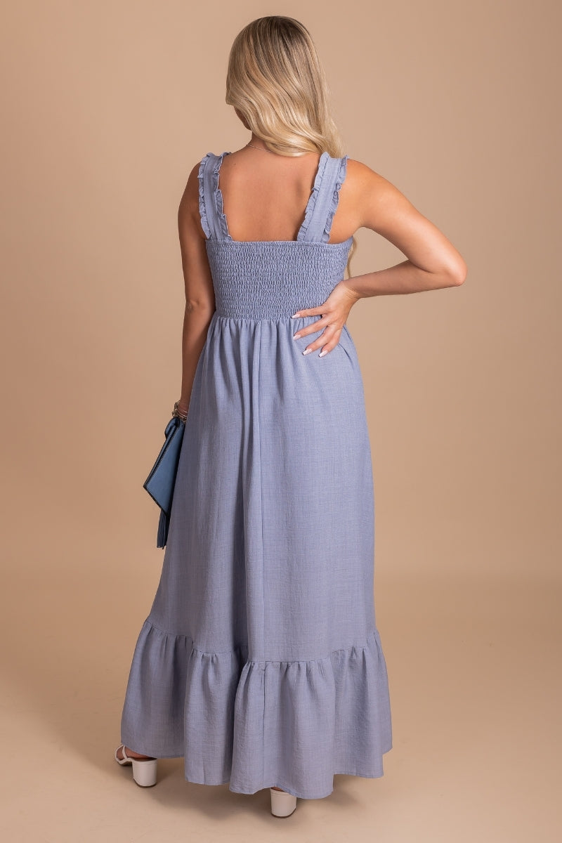 women's blue long length dress