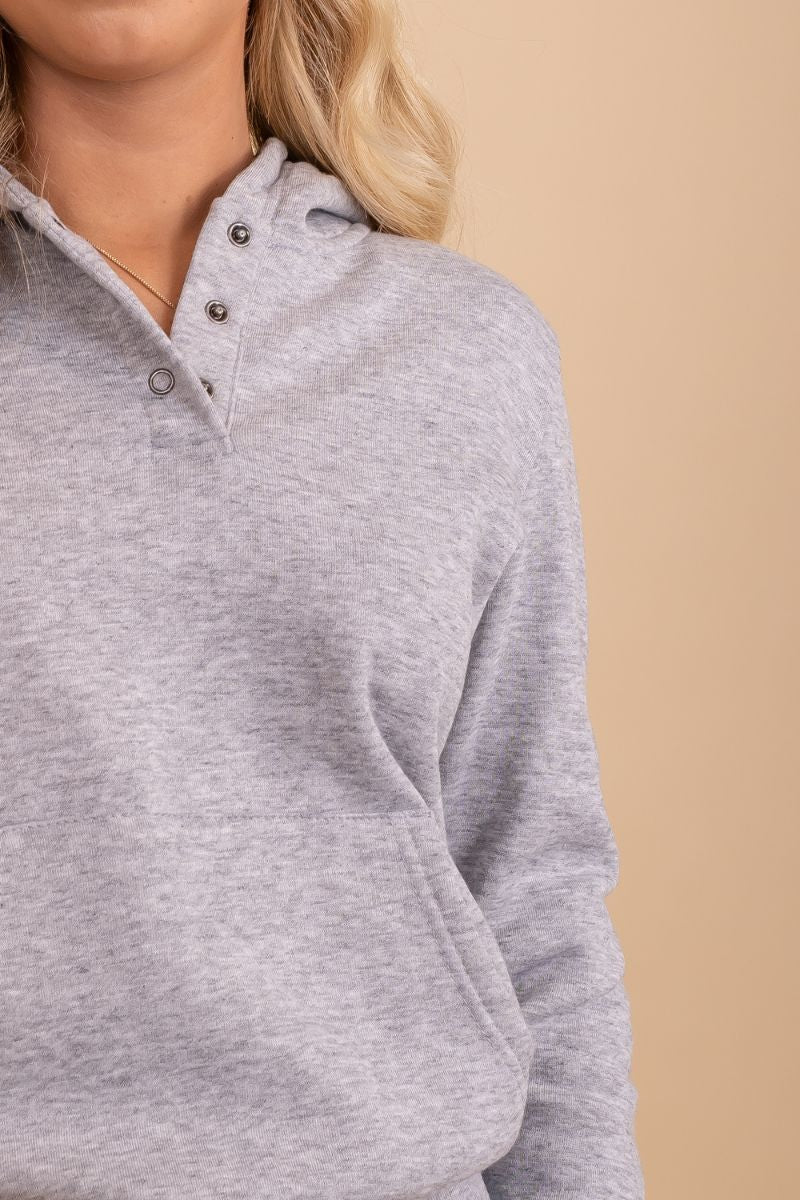 partly button up gray hoodie