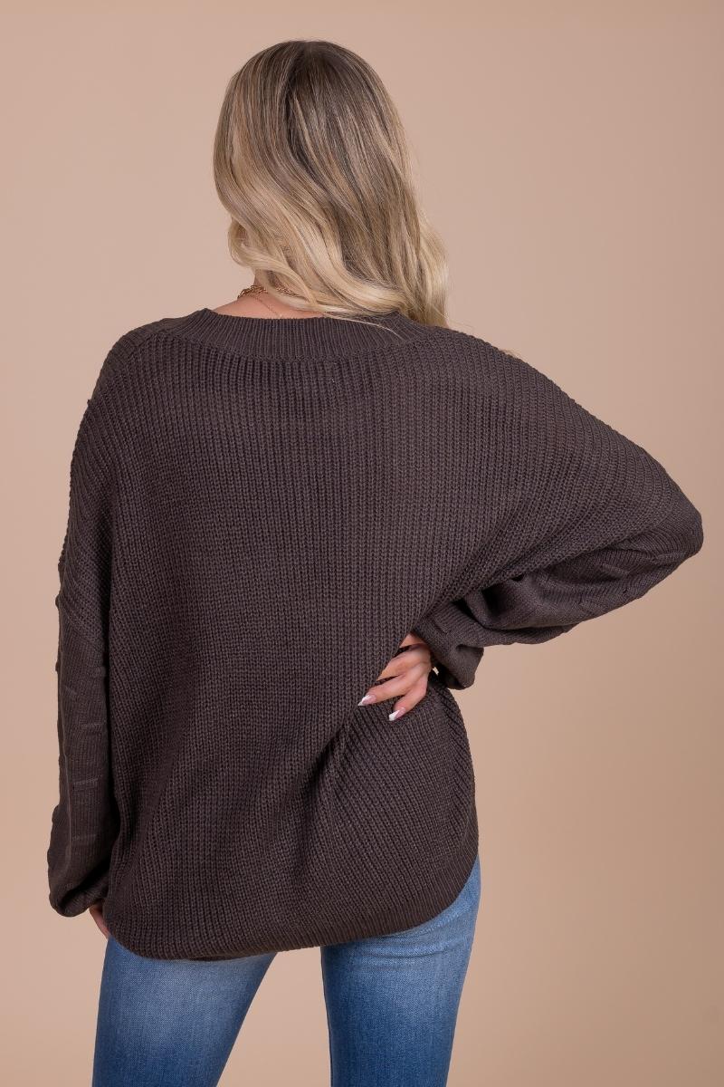 women's puff sleeve dark gray sweater