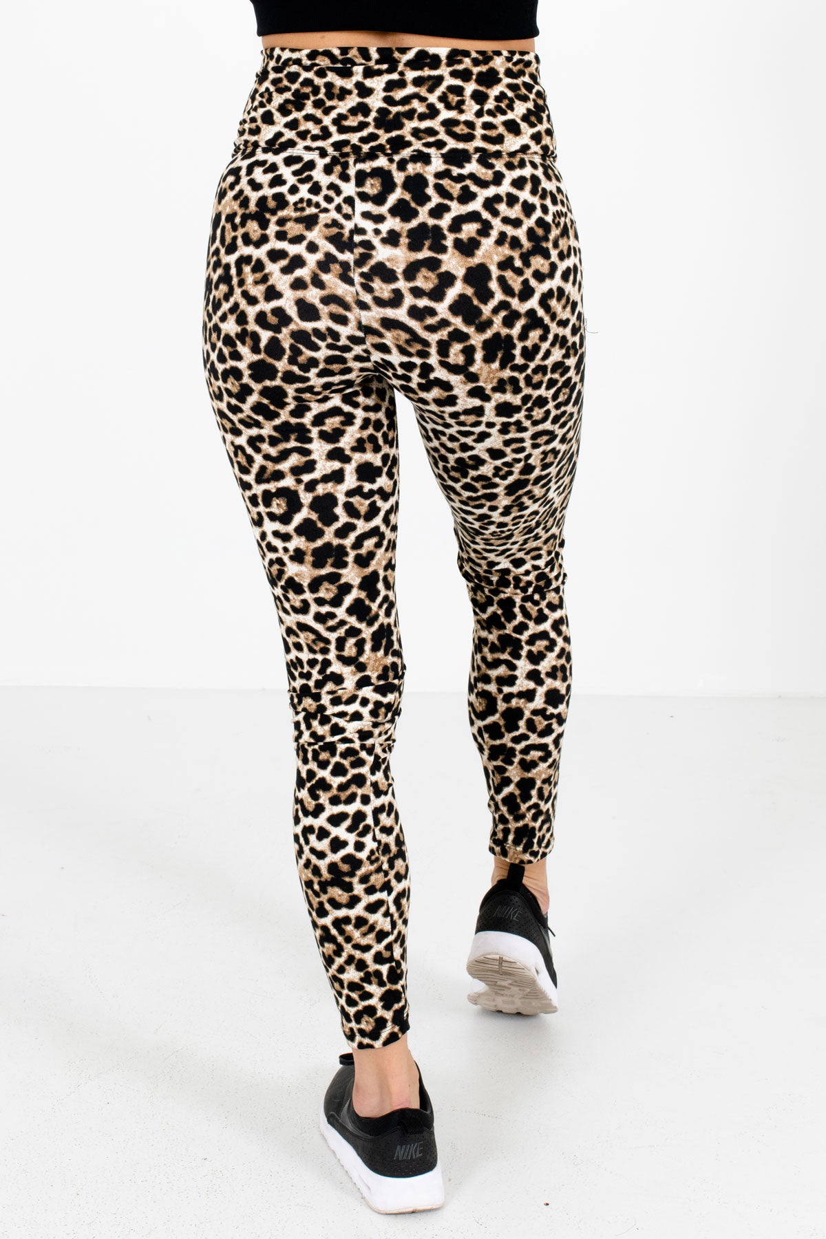 Women's Beige Leopard Print High Waisted Style Boutique Active Leggings