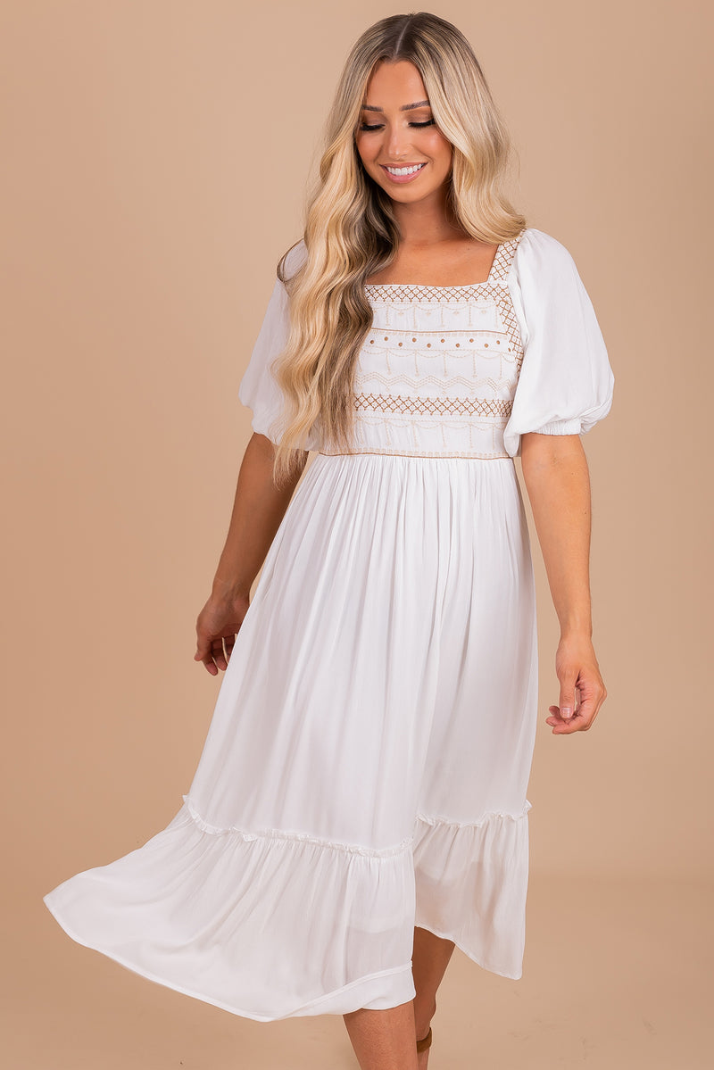 Romantic Muse Embroidered Midi Dress - White