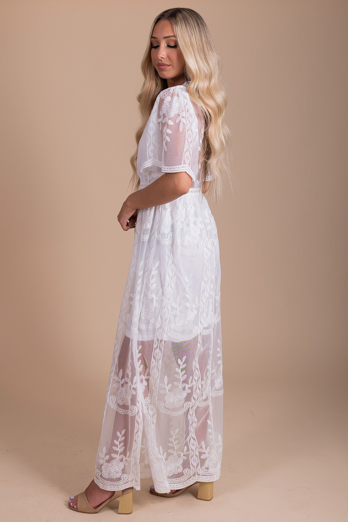 Affordable White Lace Long Dress for Women