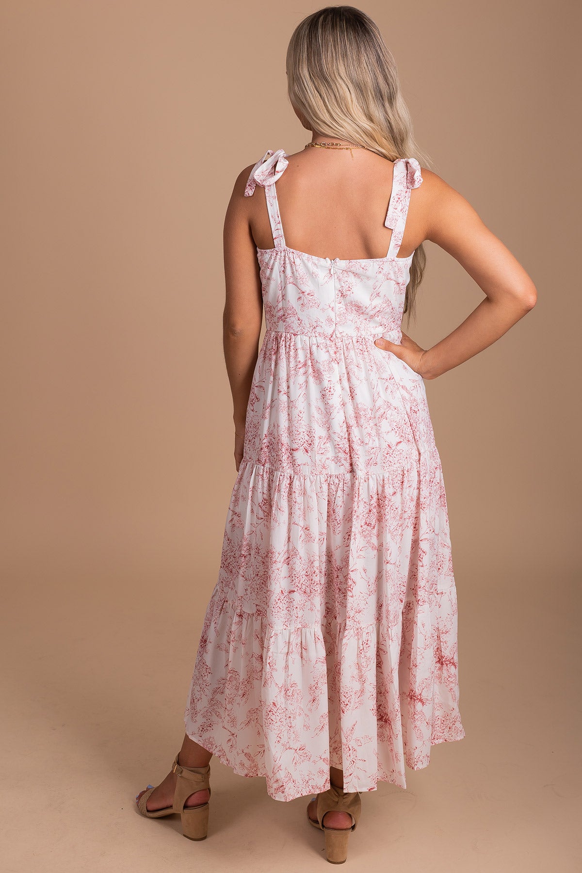 Tiered Maxi Dress with Floral Print and Tie Straps