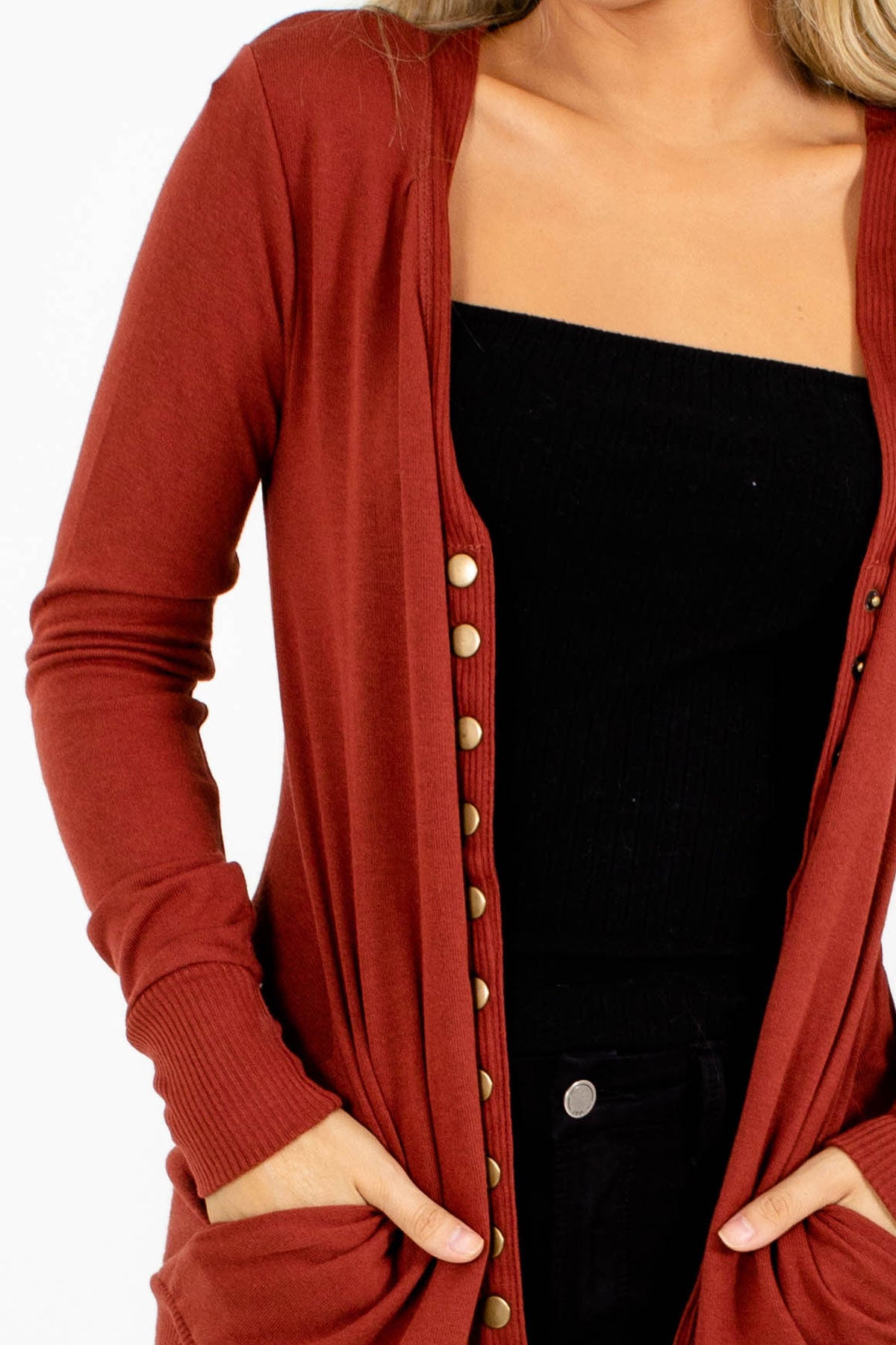 Rust Red Snap Button Cardigan