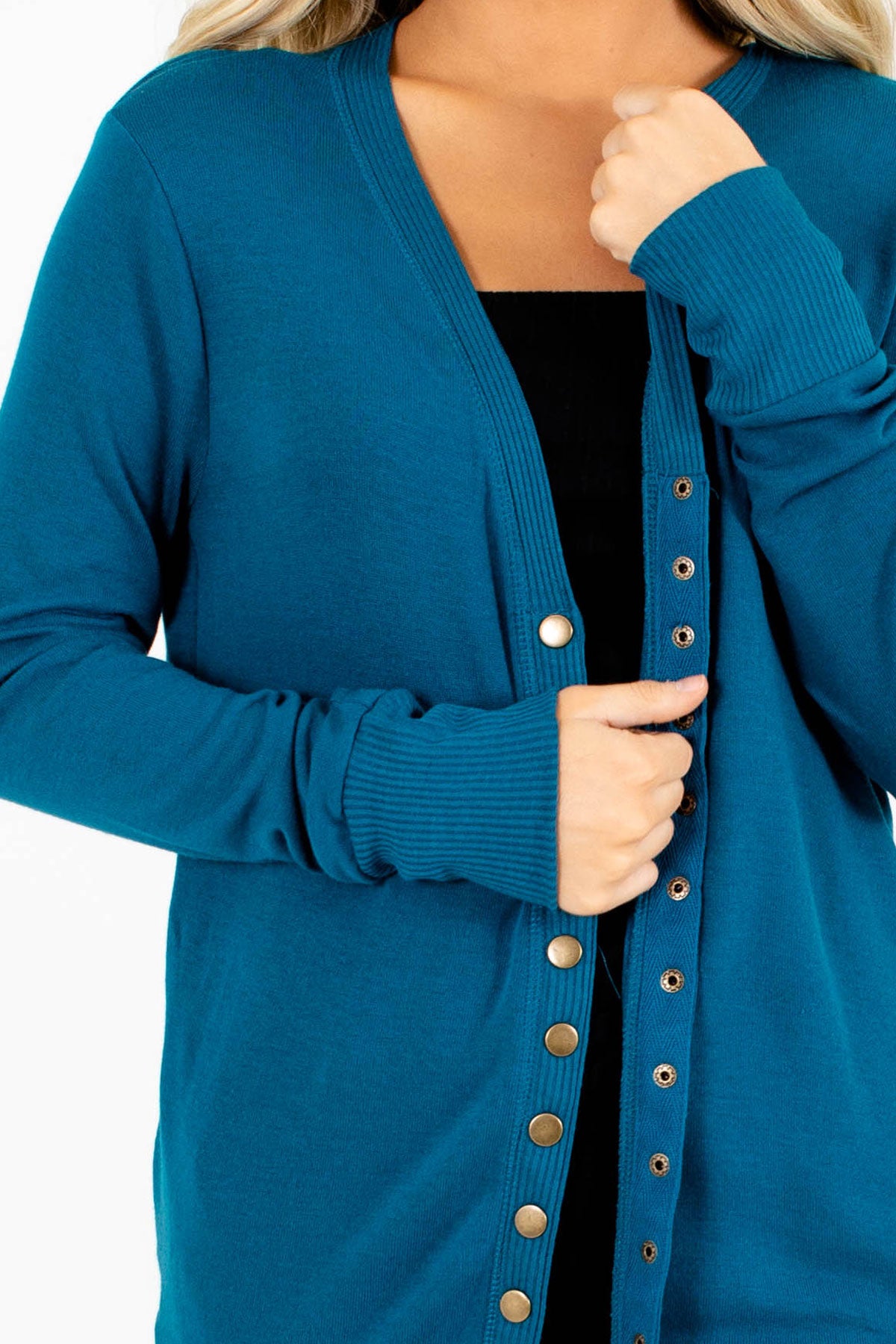 Snap Cardigan in Teal Blue