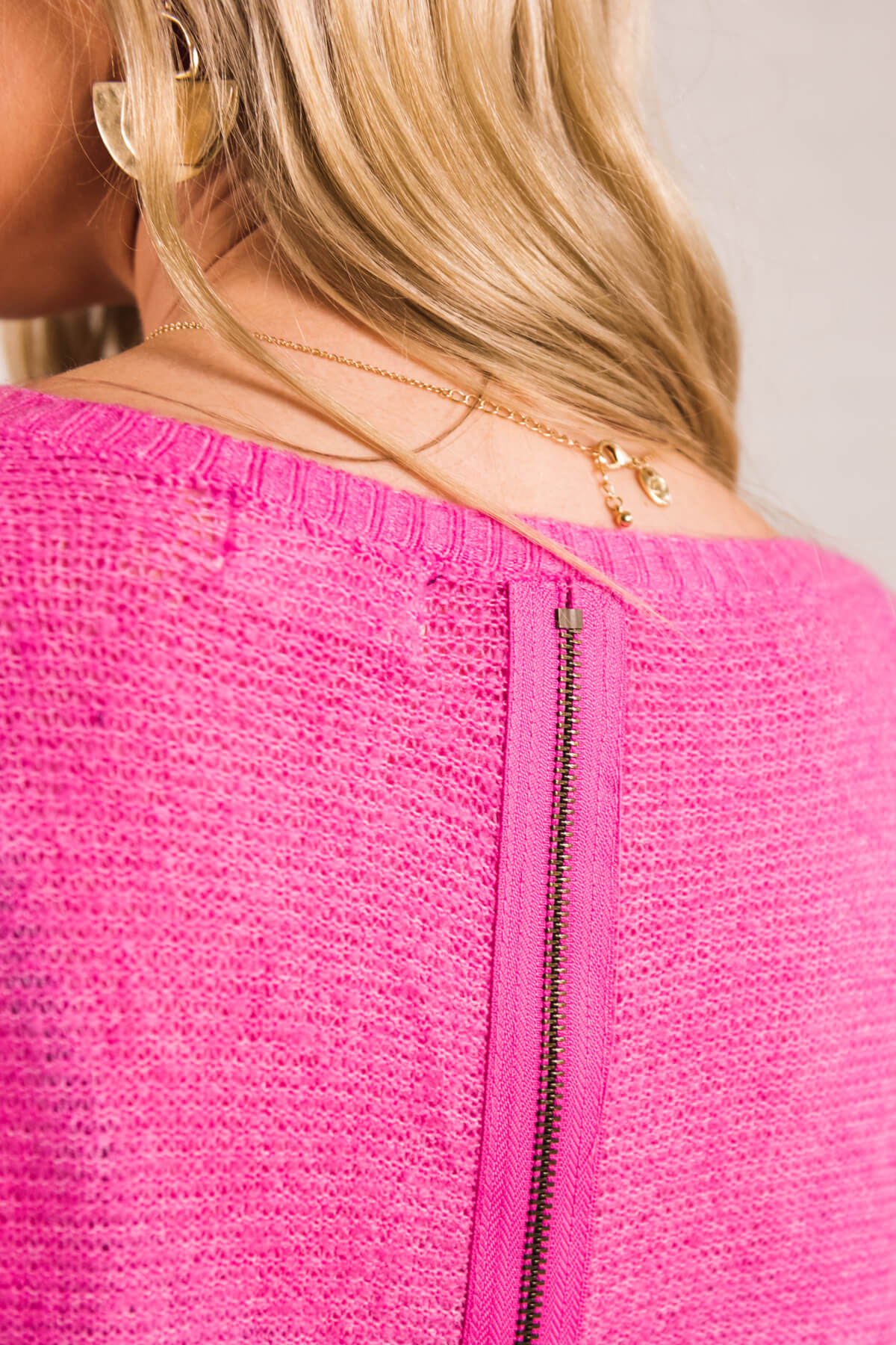 Women's Hot Pink Zip-Up Back Boutique Sweater
