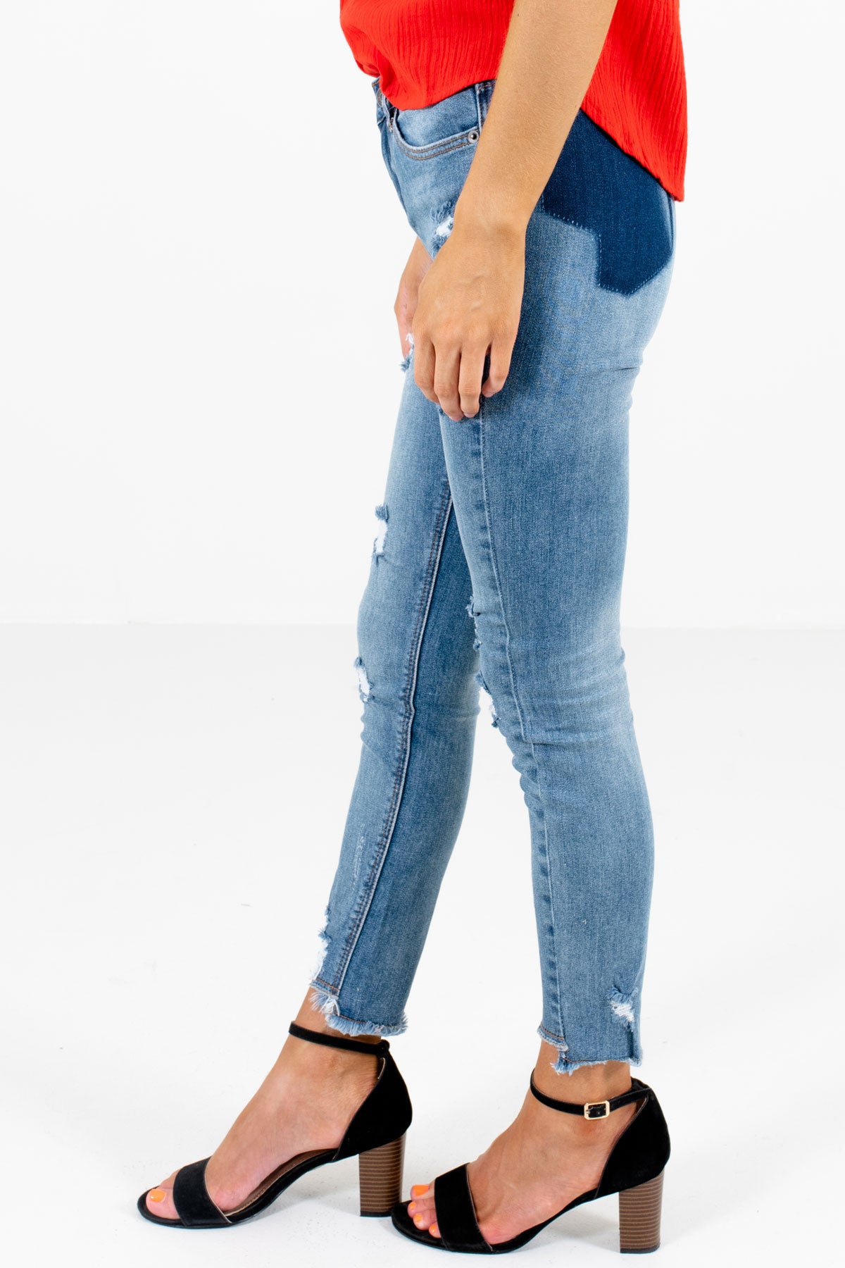 Blue Button and Zipper Front Boutique Jeans for Women
