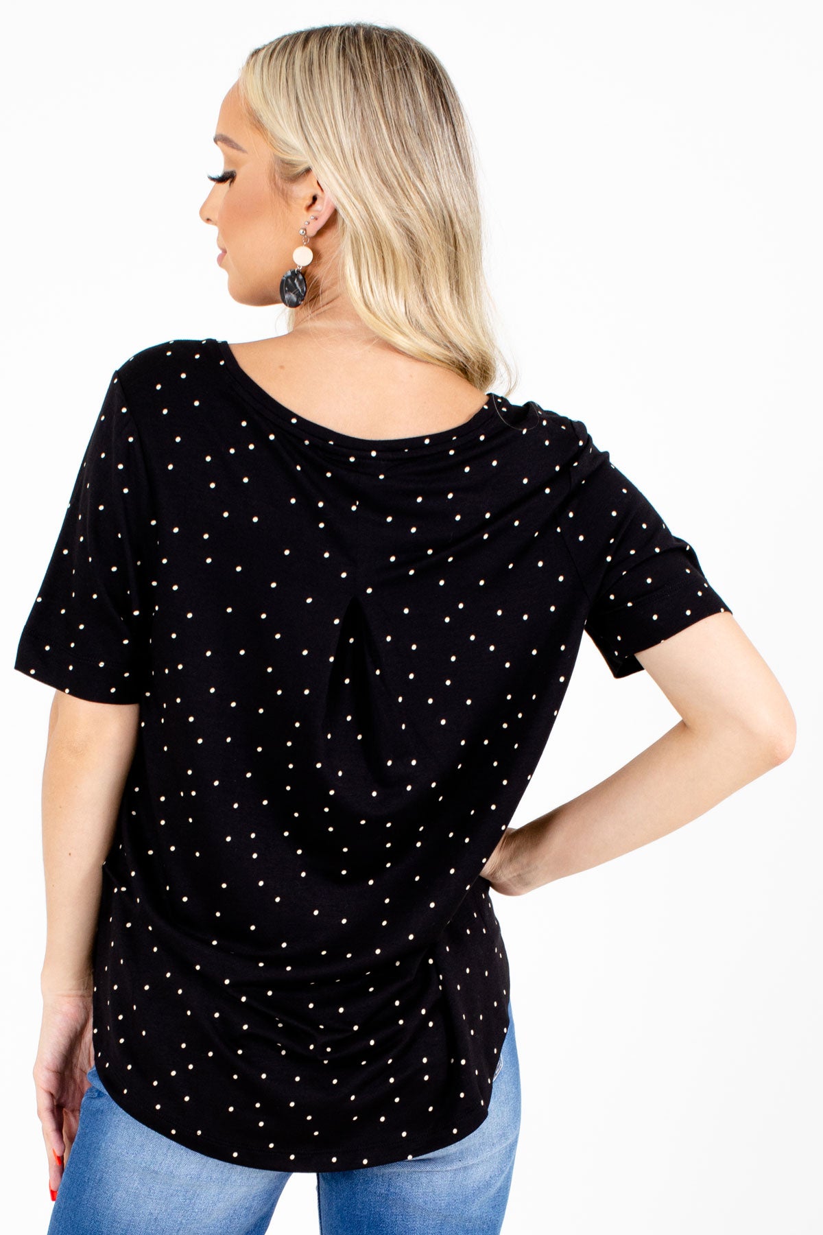 Black Polka Dot Patterned Boutique Tops for Women