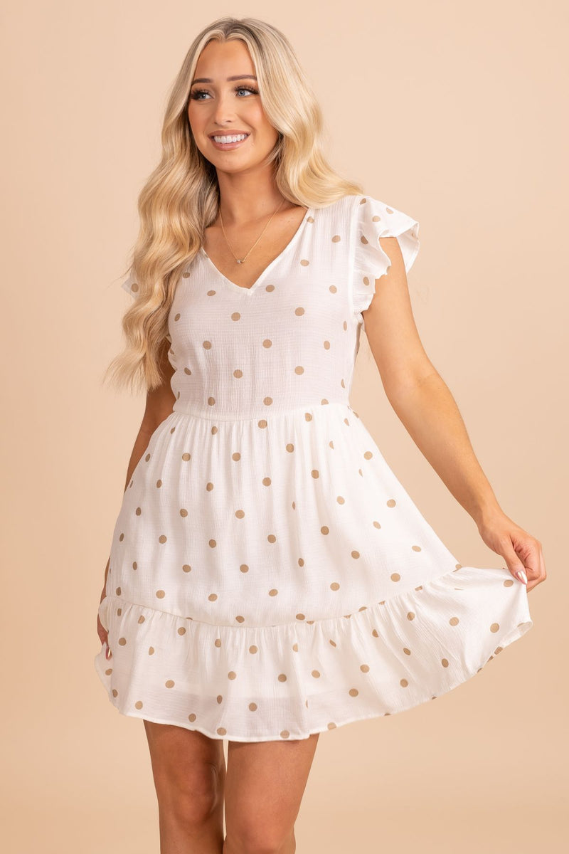 Live A Little Polkadot Mini Dress - Off White