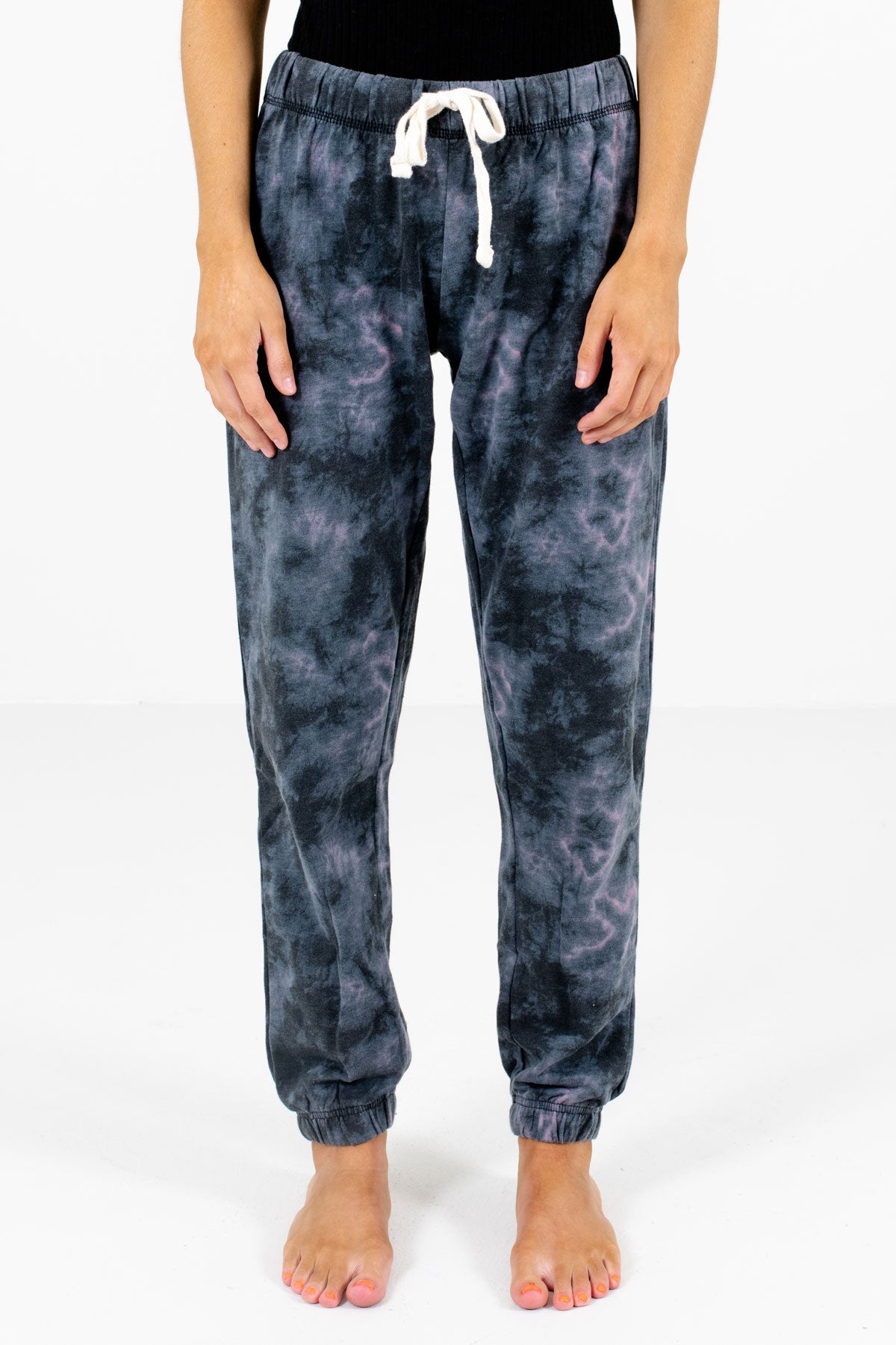 Charcoal Gray Tie-Dye Print Boutique Joggers for Women