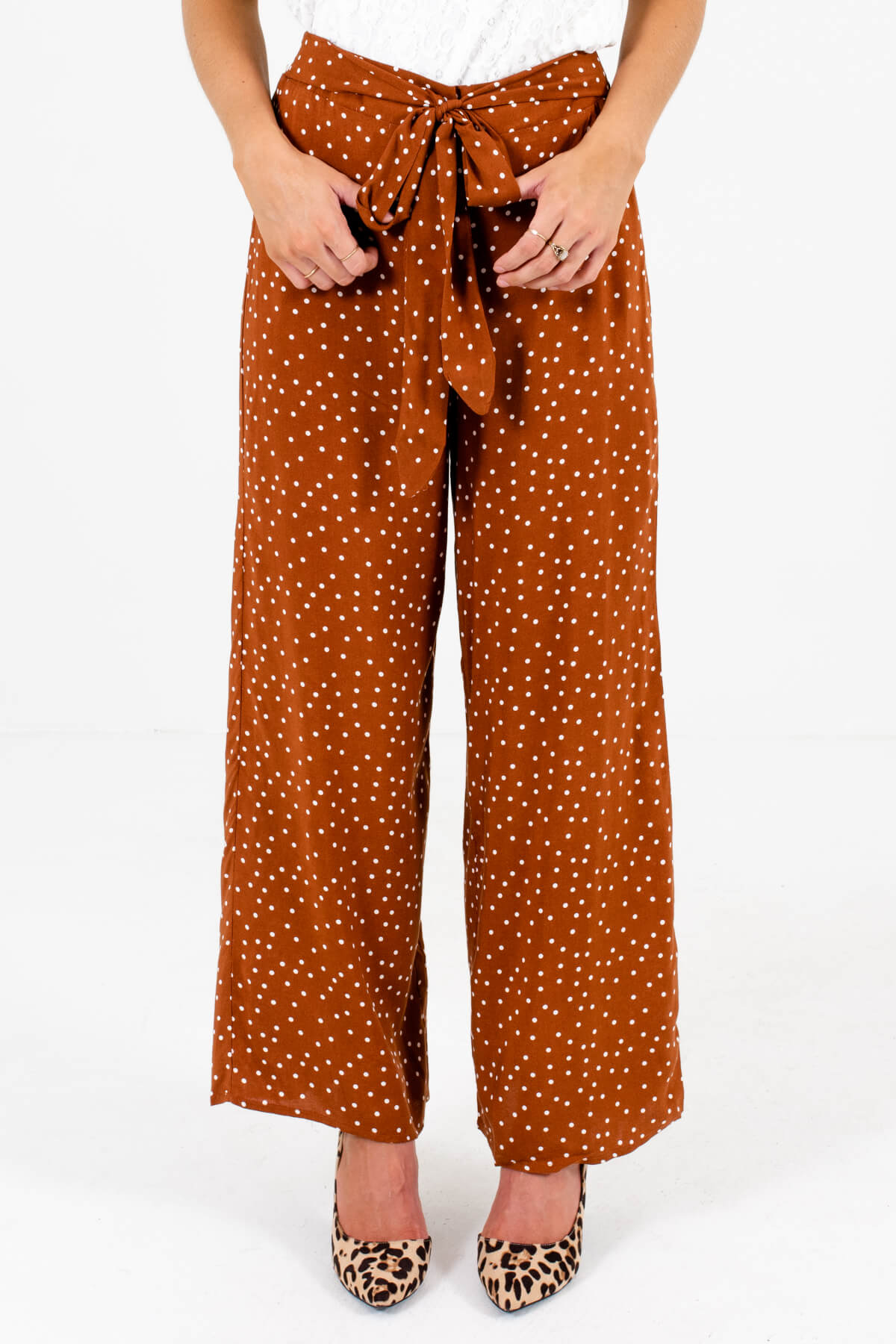 Rust Orange White Polka Dot Patterned Boutique Pants for Women