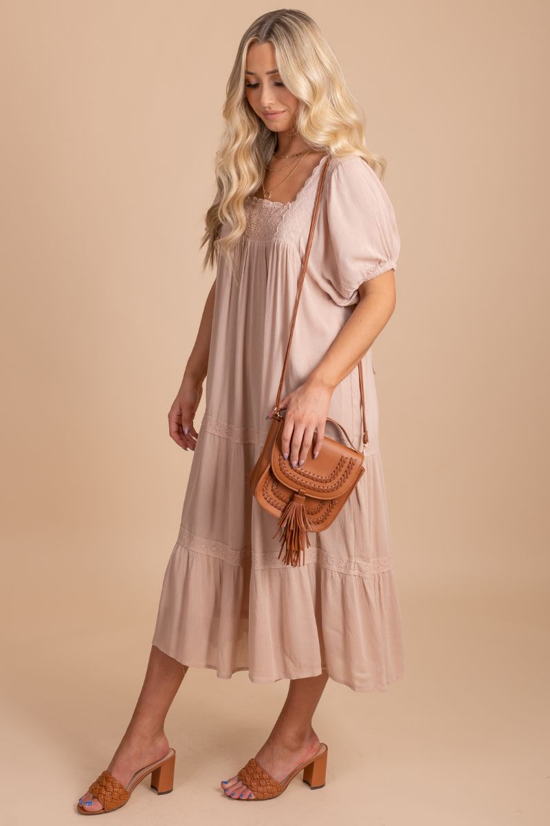 Boutique Long Dress with Puff Sleeves for Women