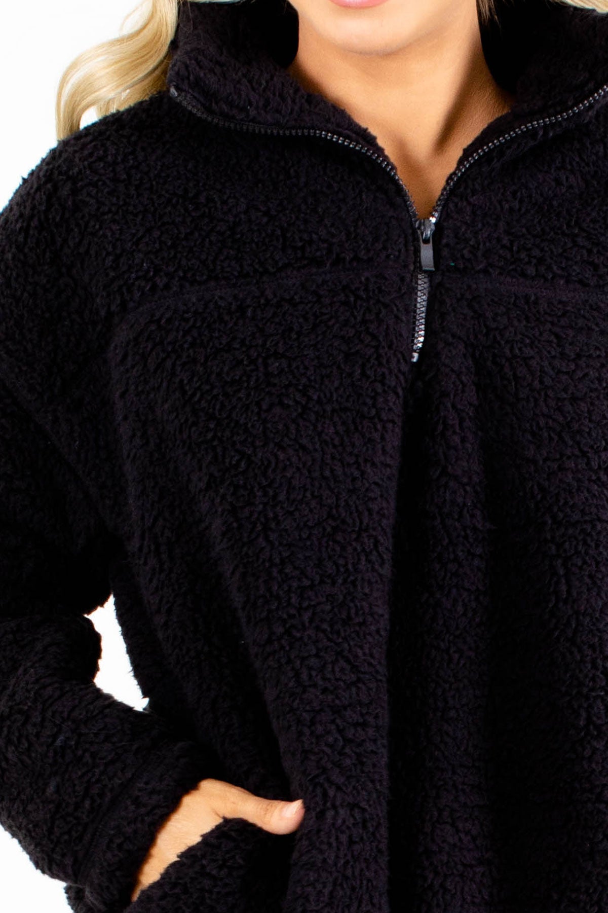 Women's Black Casual Everyday Boutique Sherpa Pullover
