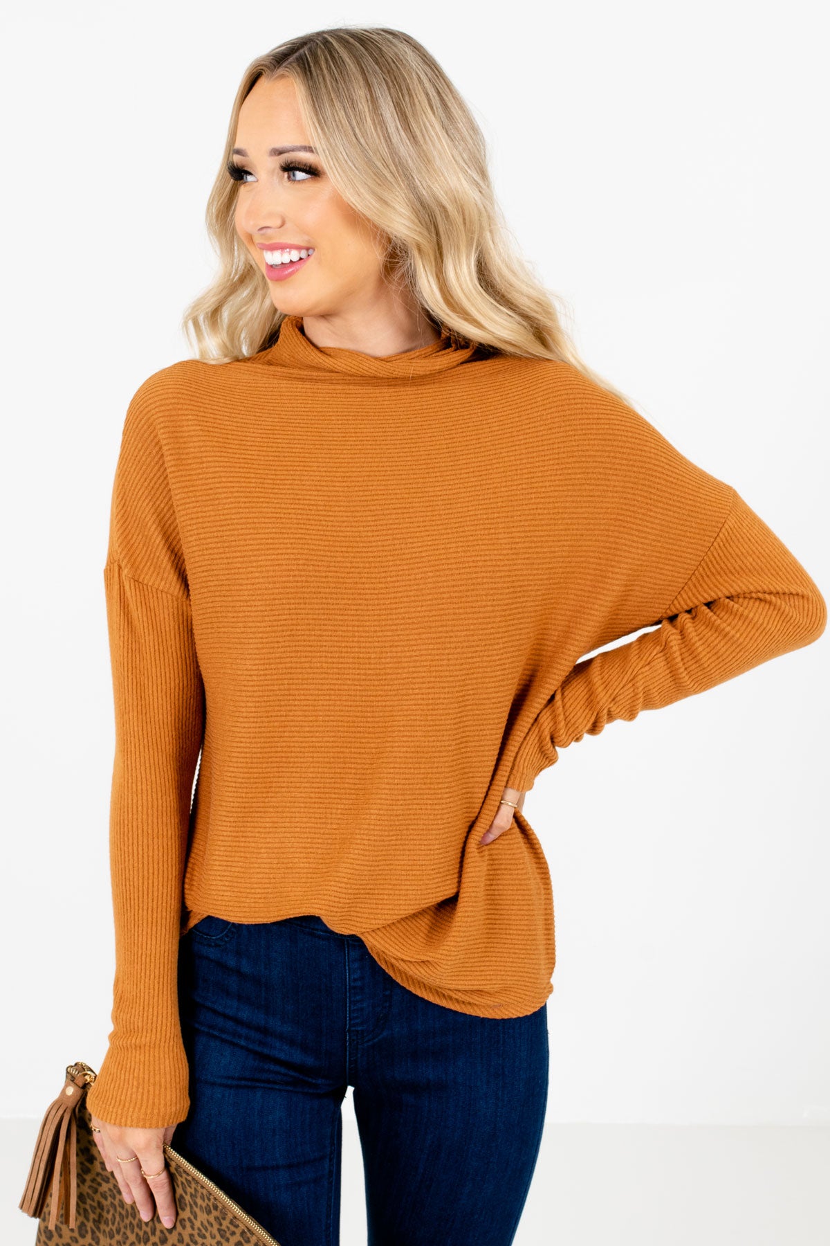 Tawny Orange Cowl Neck Style Boutique Sweaters for Women