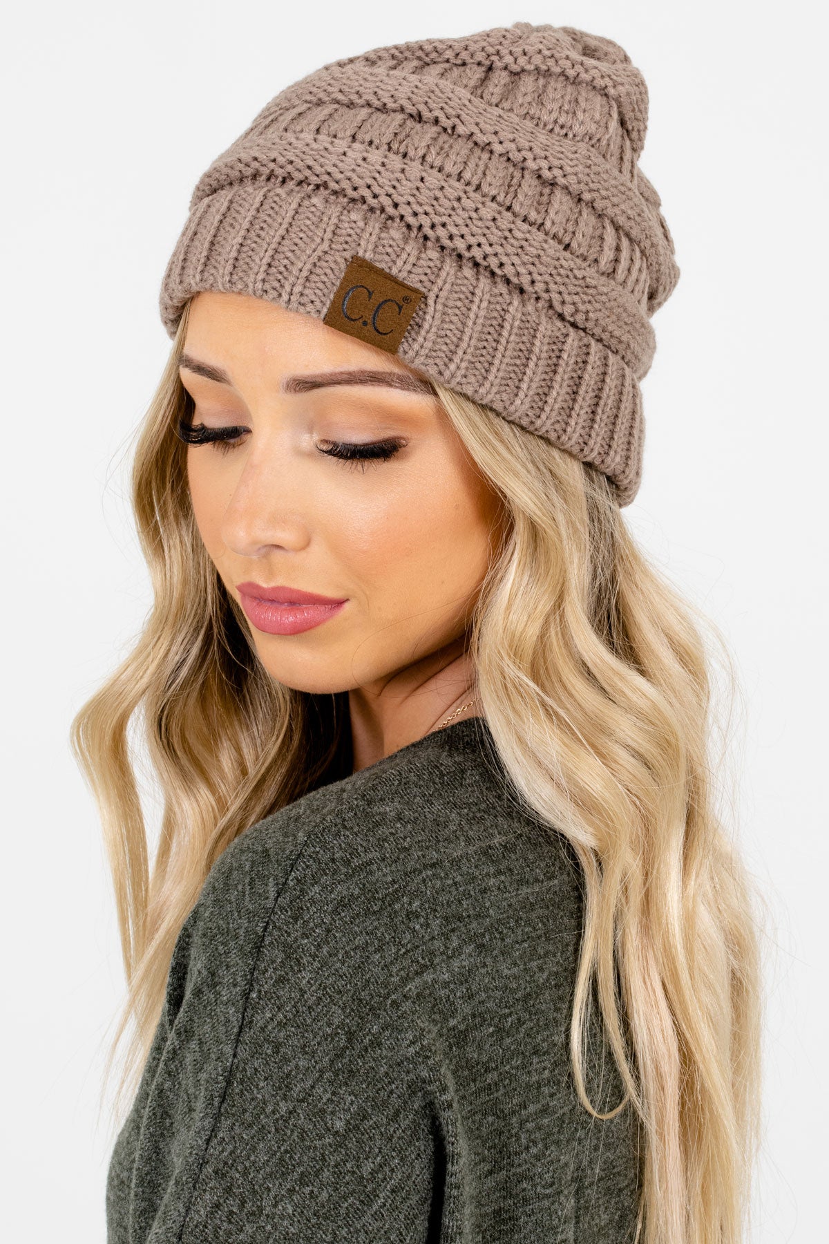 Taupe Brown High-Quality Knit Boutique Beanies for Women