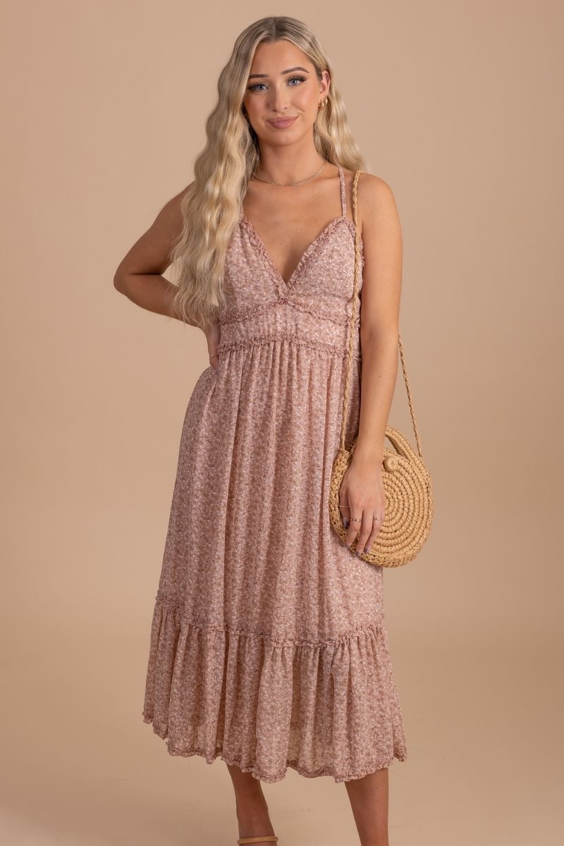 Floral Midi Dress for Women in Rose Pink