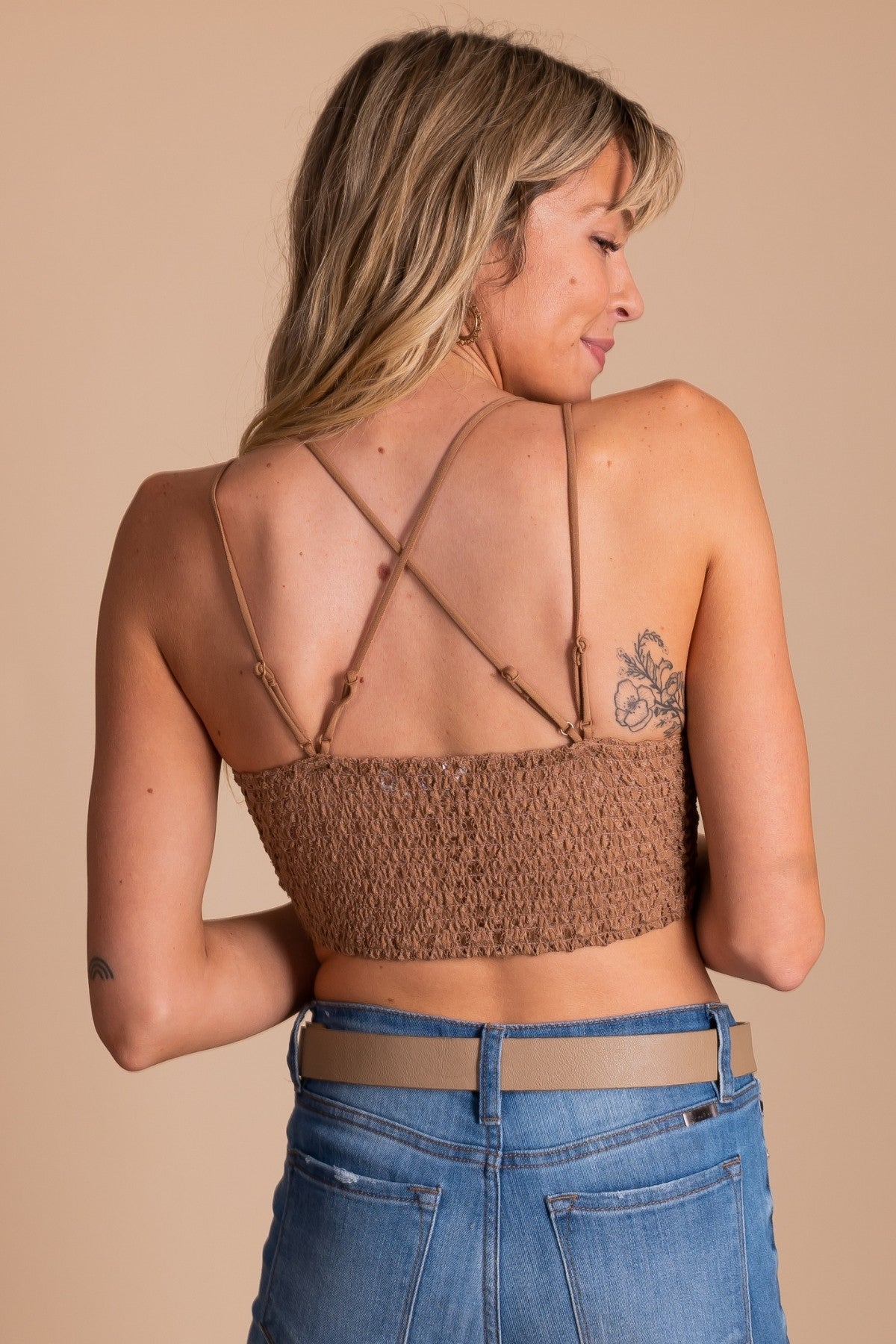 Nude Color Lace Bralette with Adjustable Straps