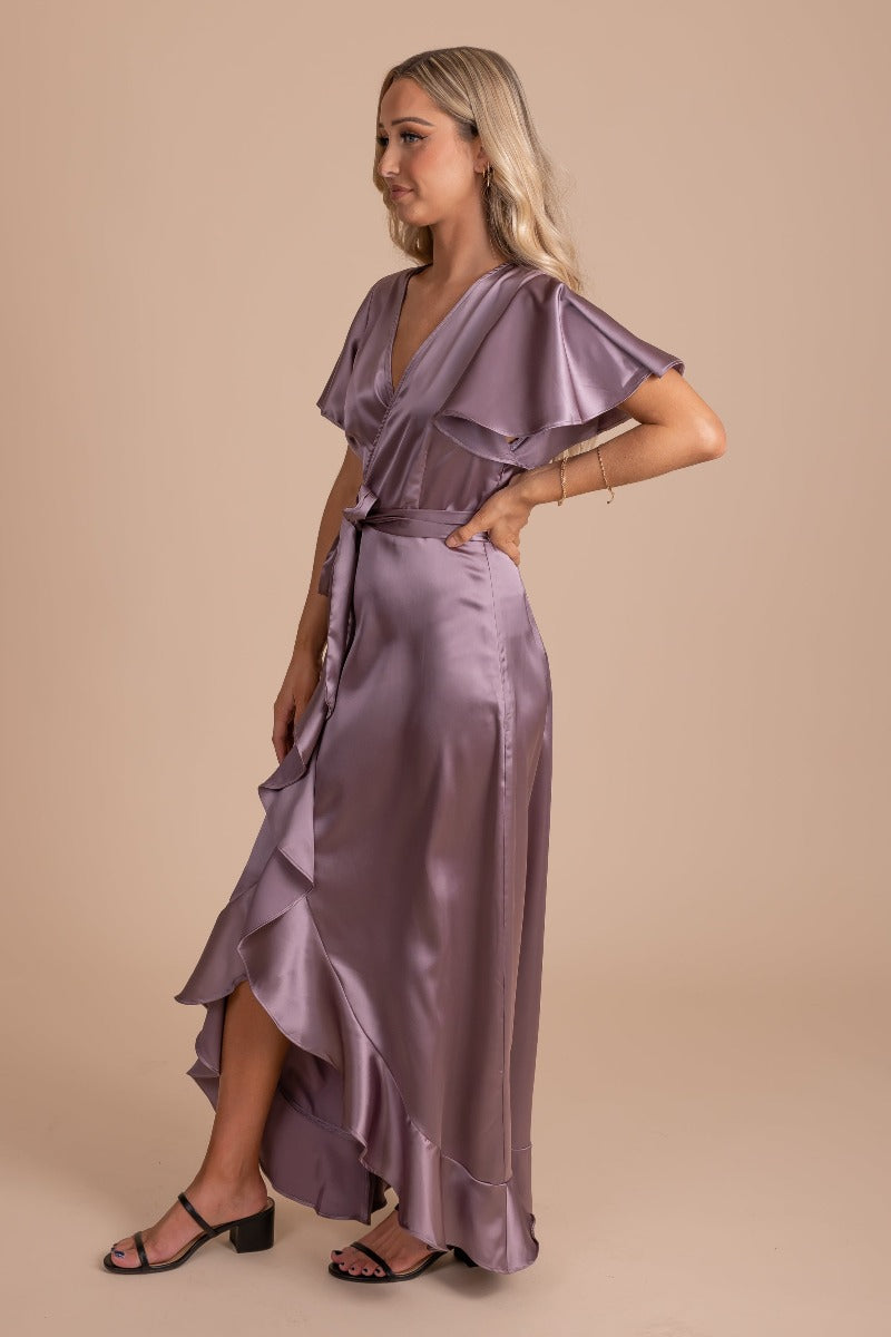 special occasion silky maxi dress with ruffles