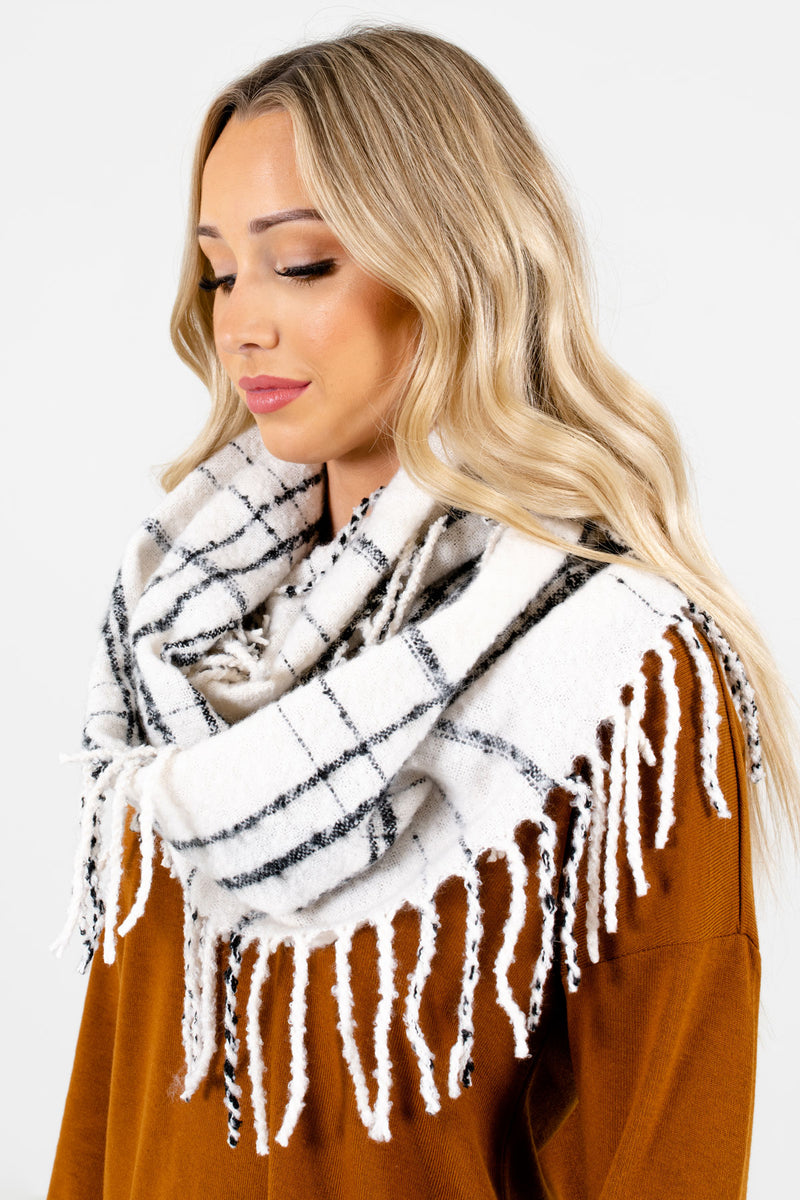 Made With Love White Plaid Scarf