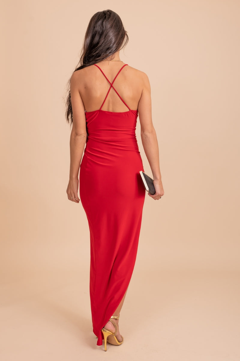 Fitted Maxi dress in Red with front slit