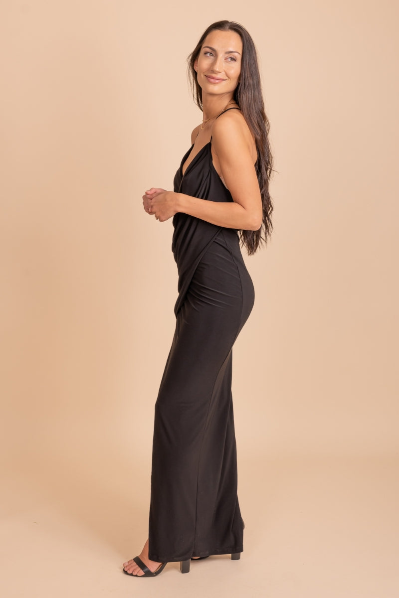 Fitted Maxi dress in Black with front slit
