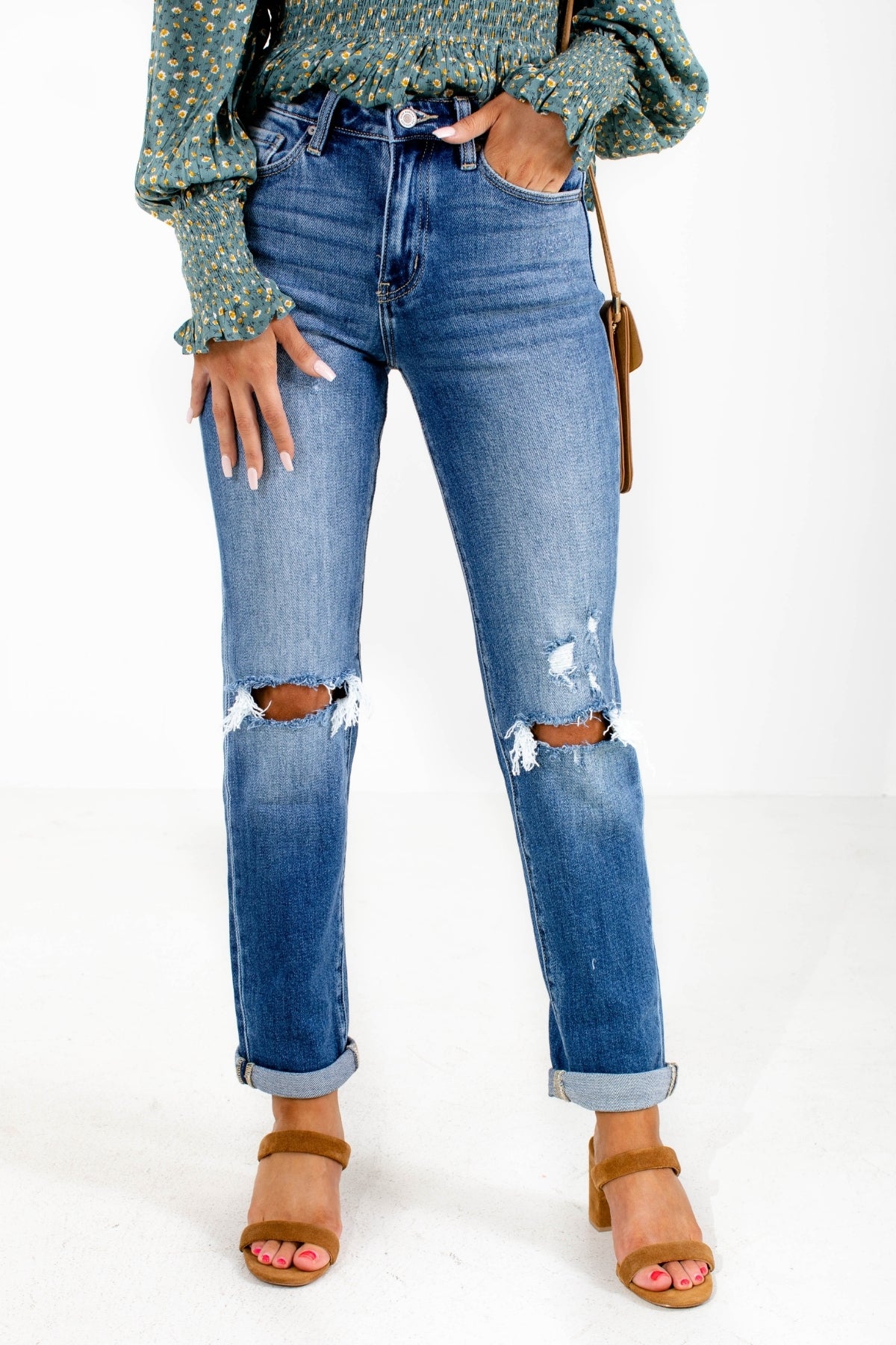 Ripped Mom Jean With Cuffed Hem from Bella Ella Boutique.