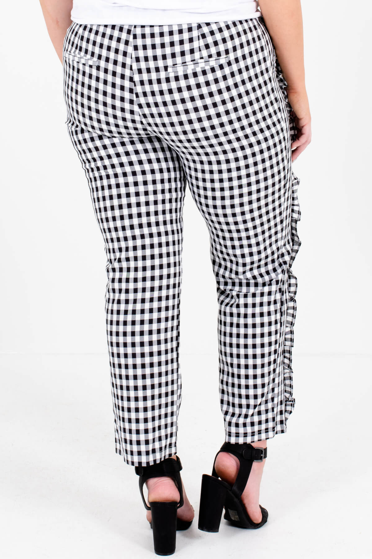Black White Gingham Ruffle Pants Plus Size Boutique for Women