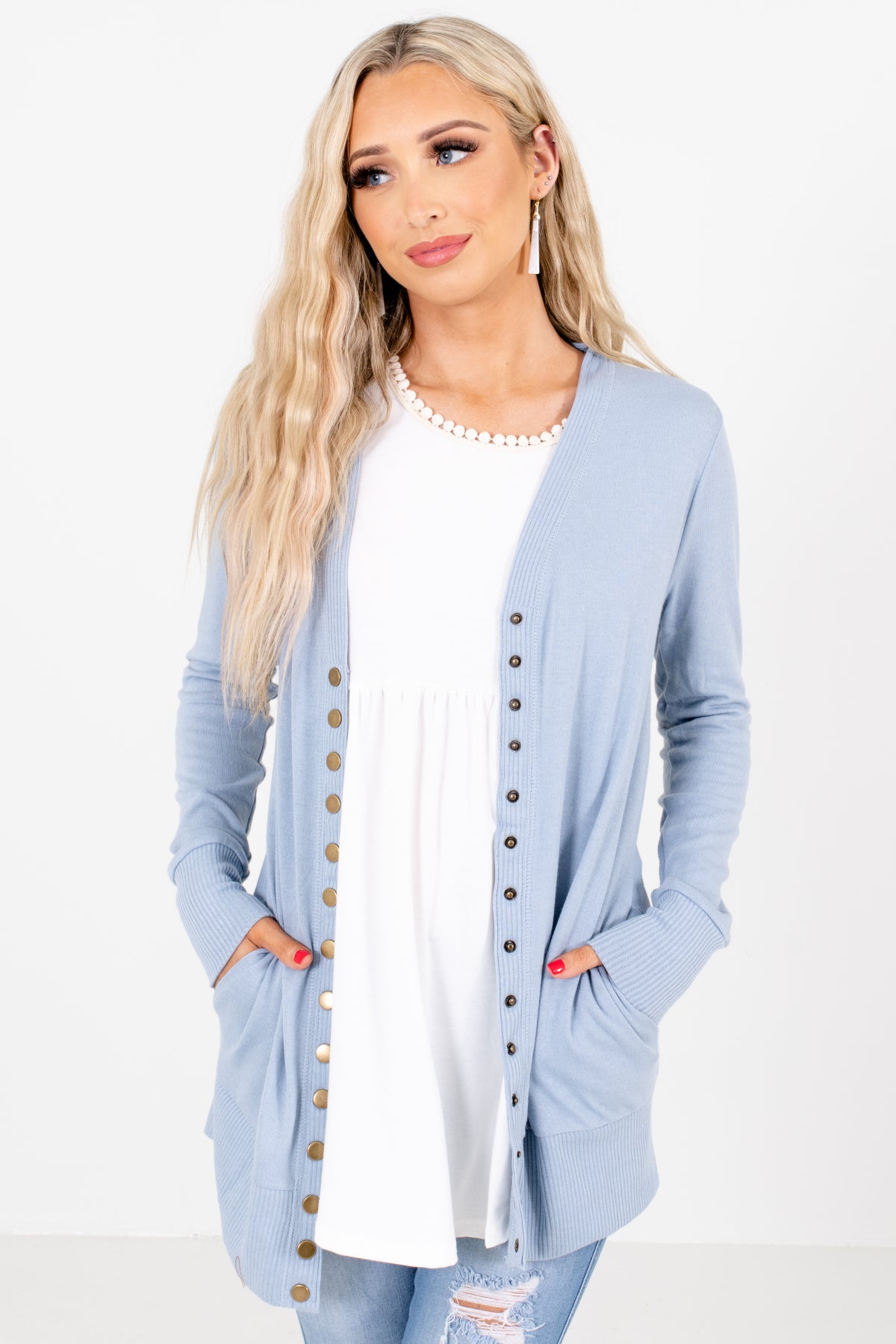 Women's Cardigan with Snap Buttons in Periwinkle