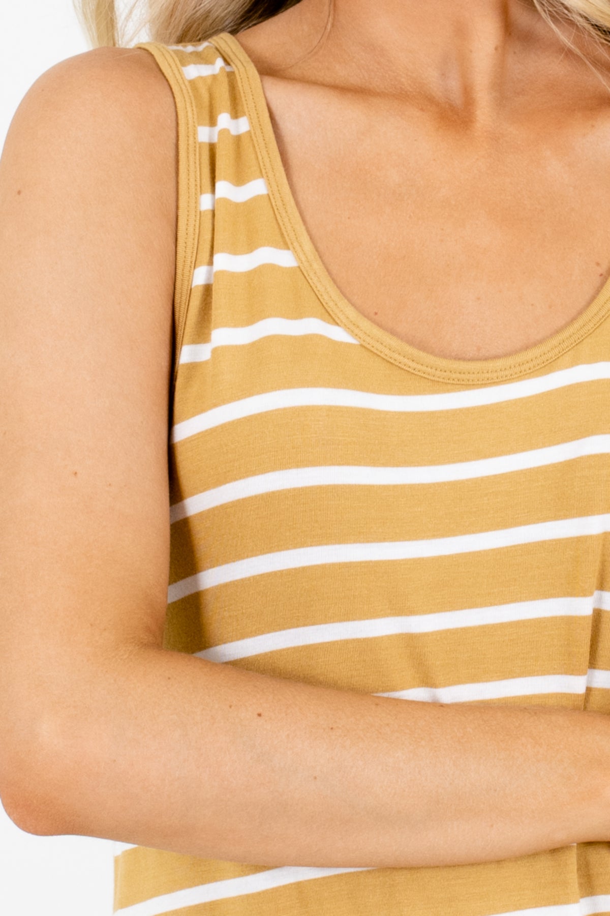 Boutique Tank Top with Stripes in Mustard Yellow.