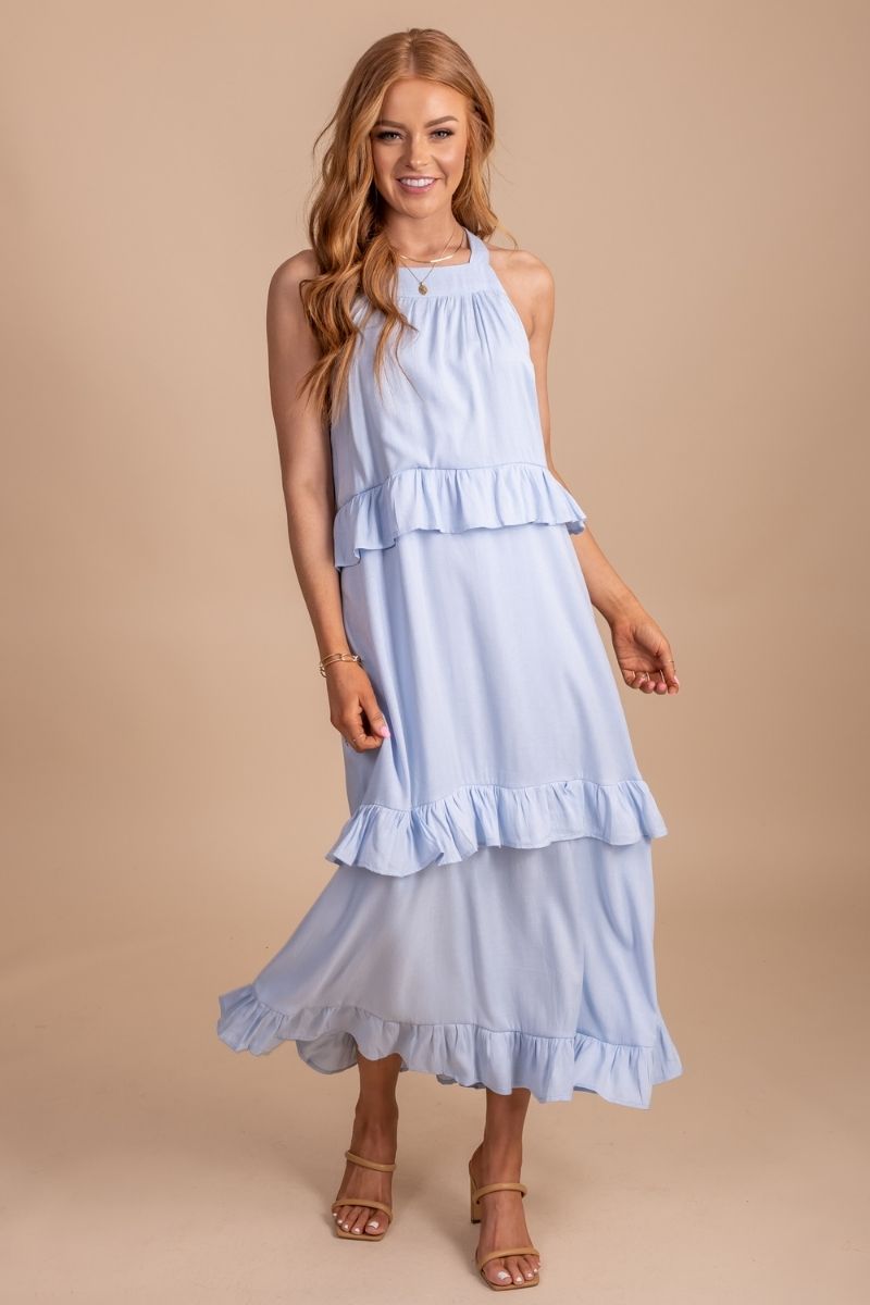 Women's Tiered Maxi Dress in Light Blue