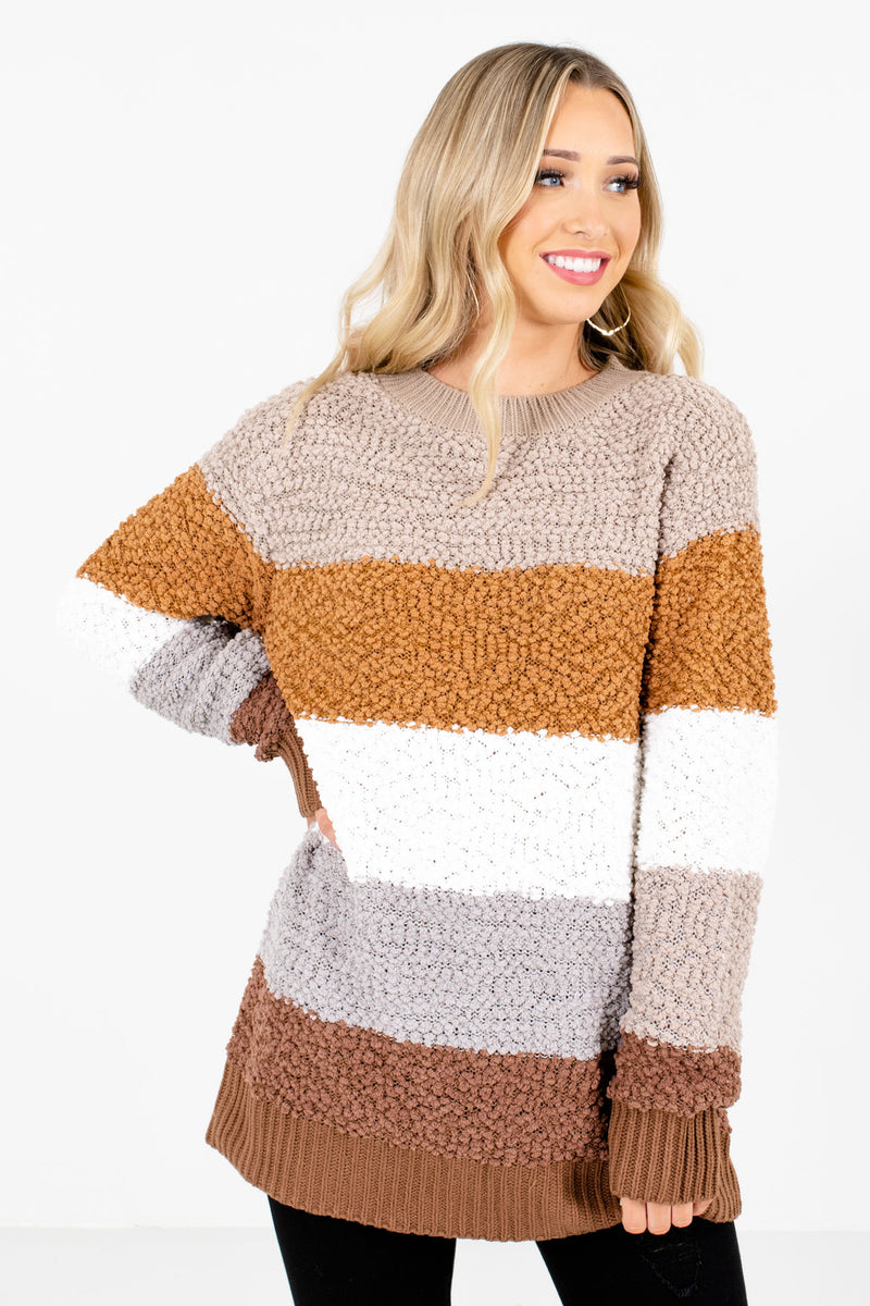 Thankful Heart Brown Multi Striped Sweater