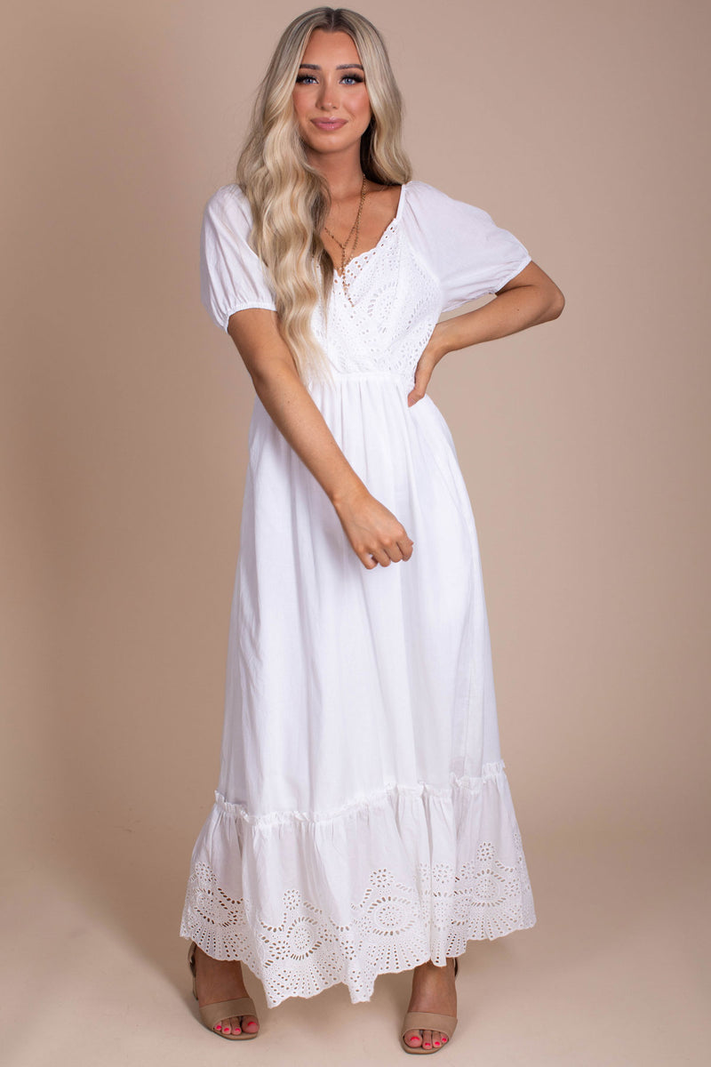 All The Possibilities Eyelet Detail Maxi Dress - White