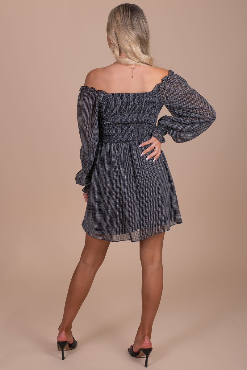 boutique women's fall and winter long sleeve flowy mini dress