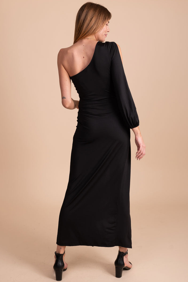 boutique black one -shoulder long sleeve maxi dress